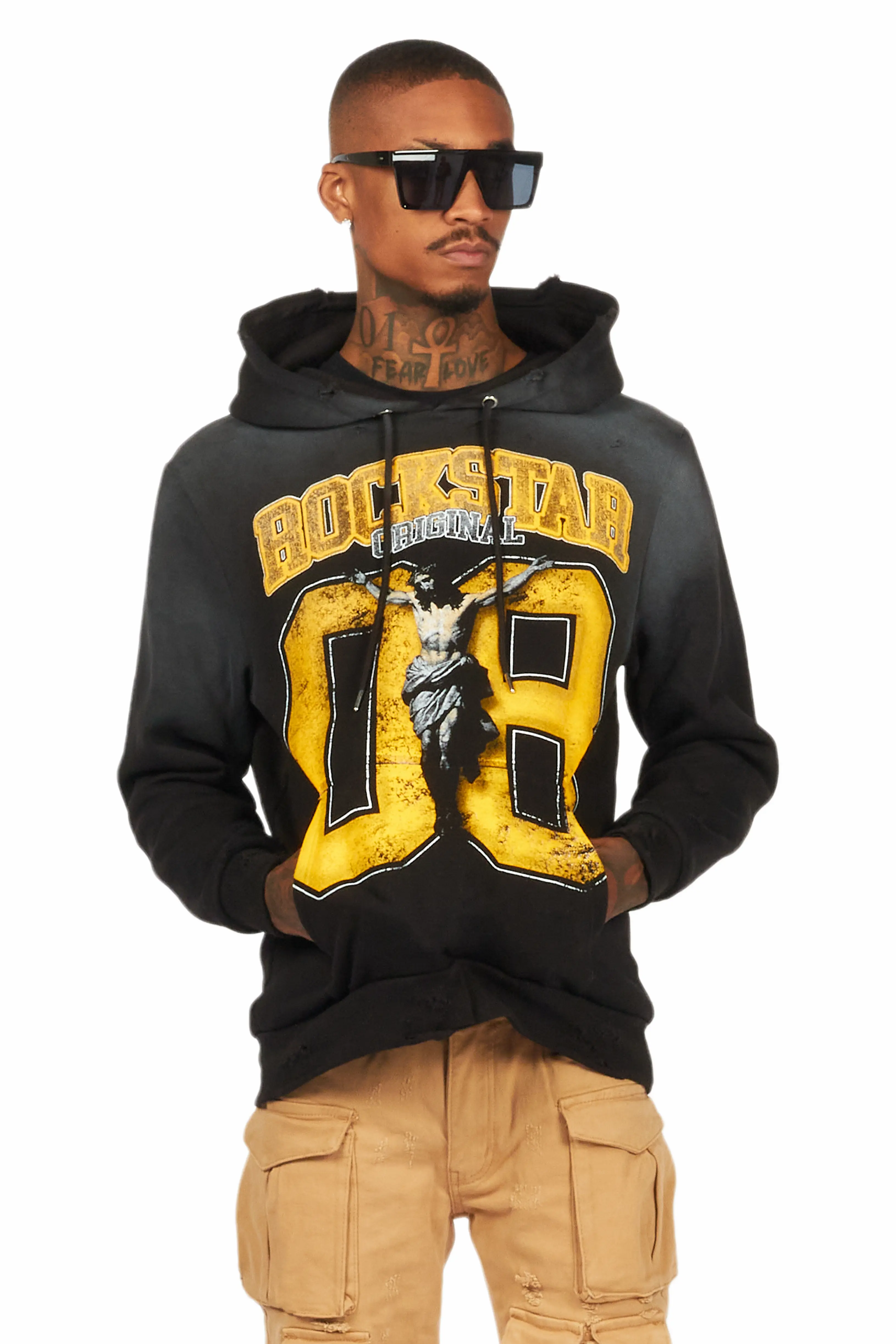 Fields Black/Yellow Distressed Graphic Hoodie - Image 4