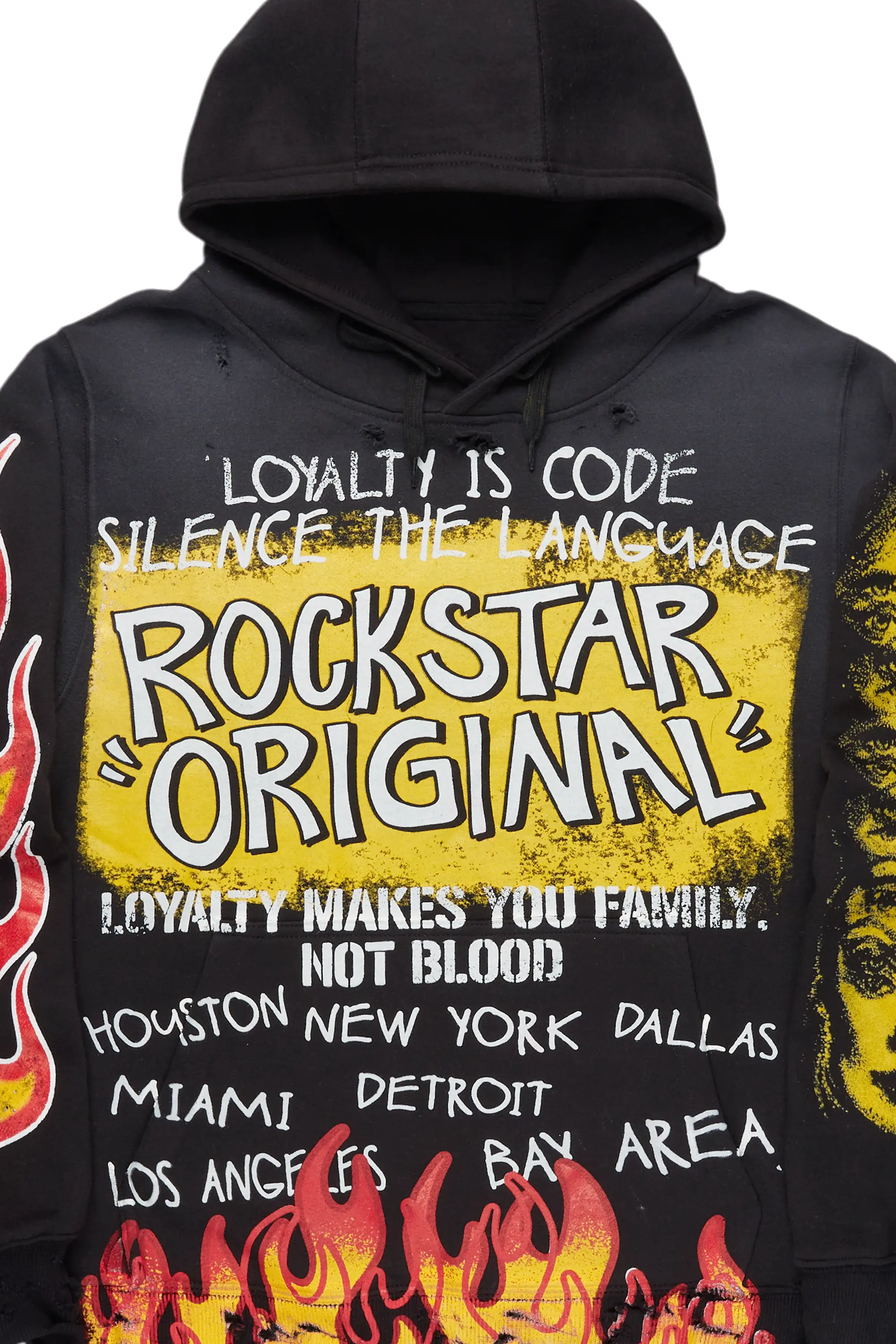 Beno Black/Yellow Distressed Graphic Hoodie - Image 11