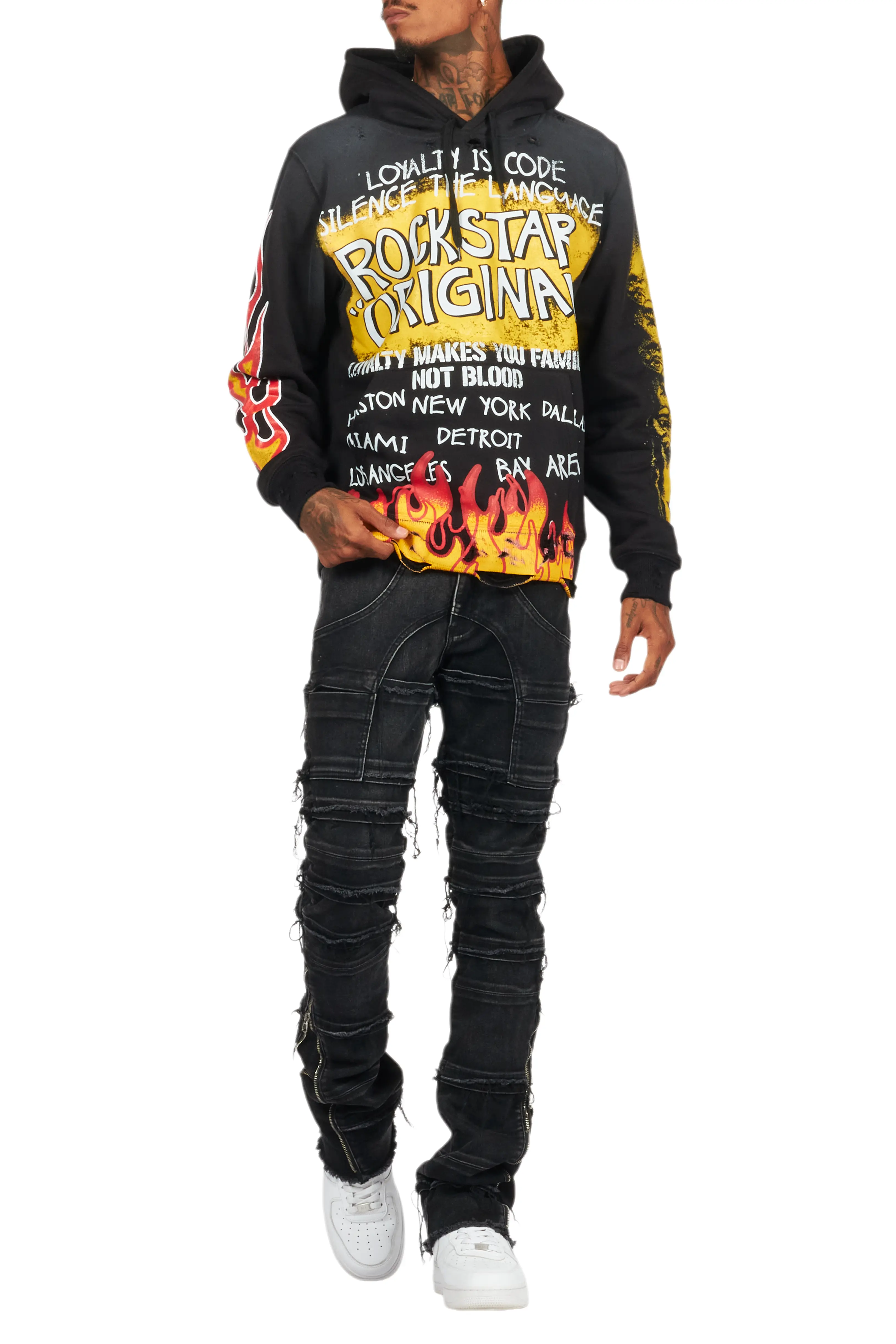 Beno Black/Yellow Distressed Graphic Hoodie - Image 13
