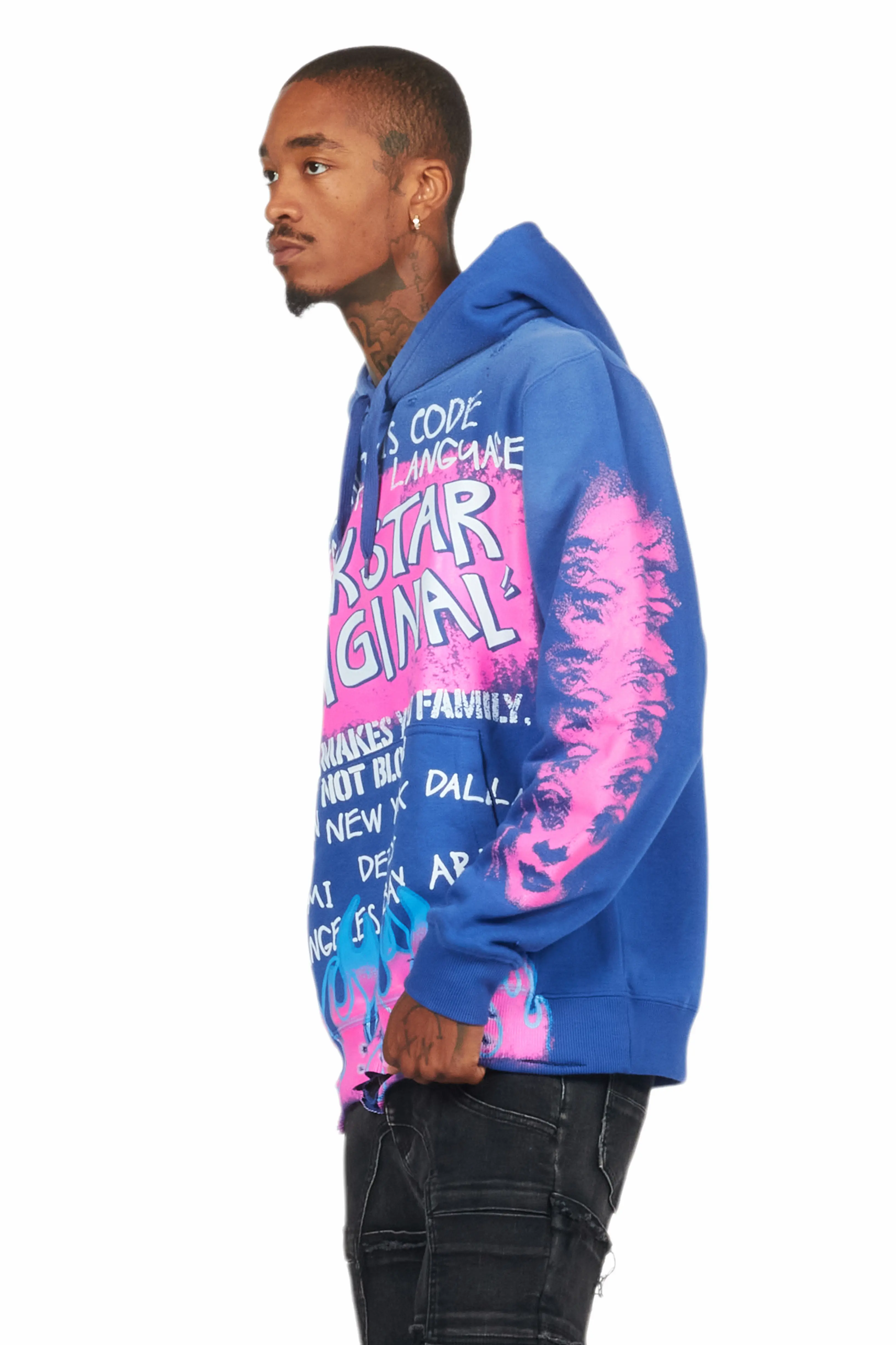 Beno Royal Blue Distressed Graphic Hoodie - Image 12
