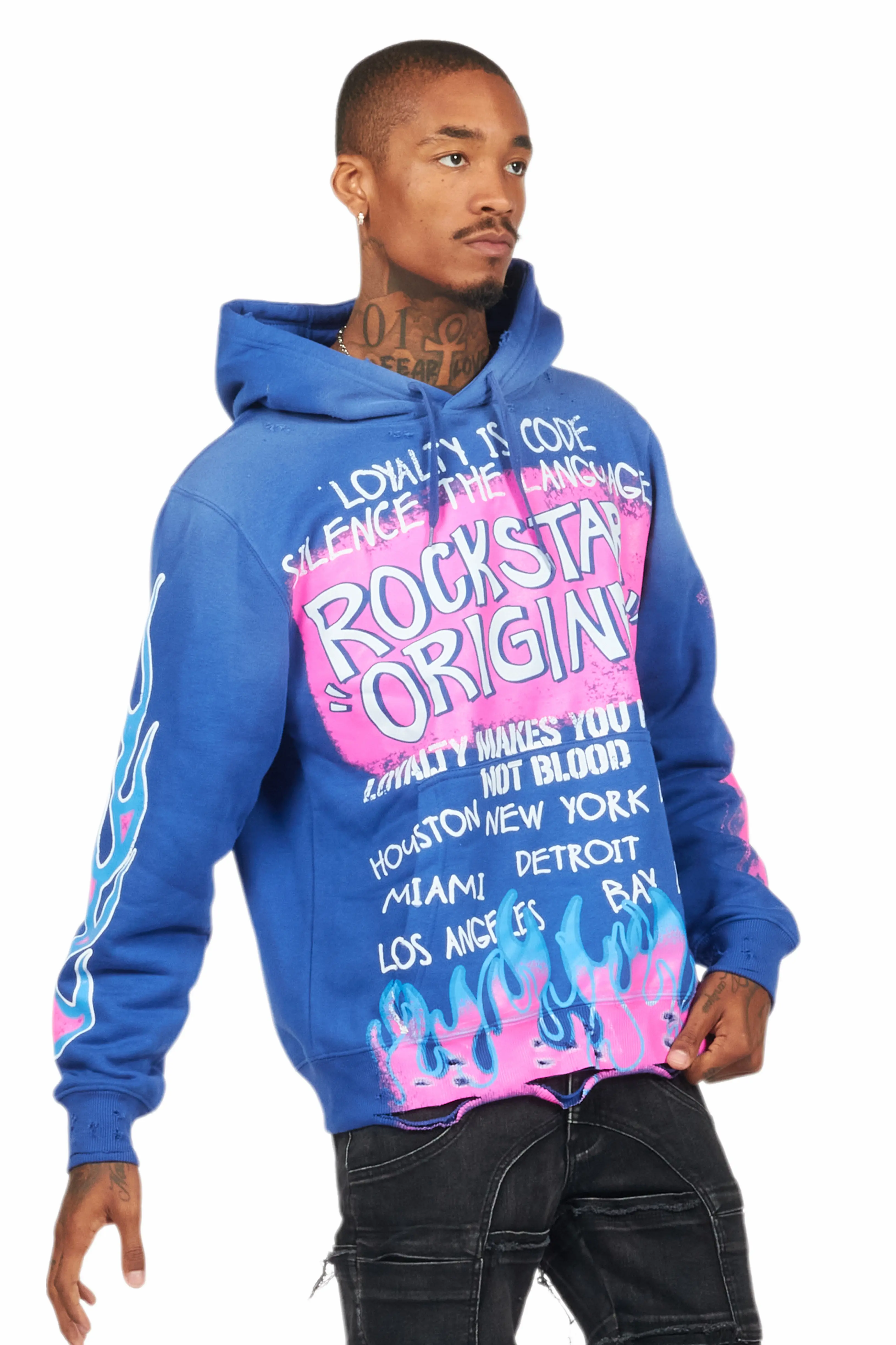 Beno Royal Blue Distressed Graphic Hoodie - Image 13