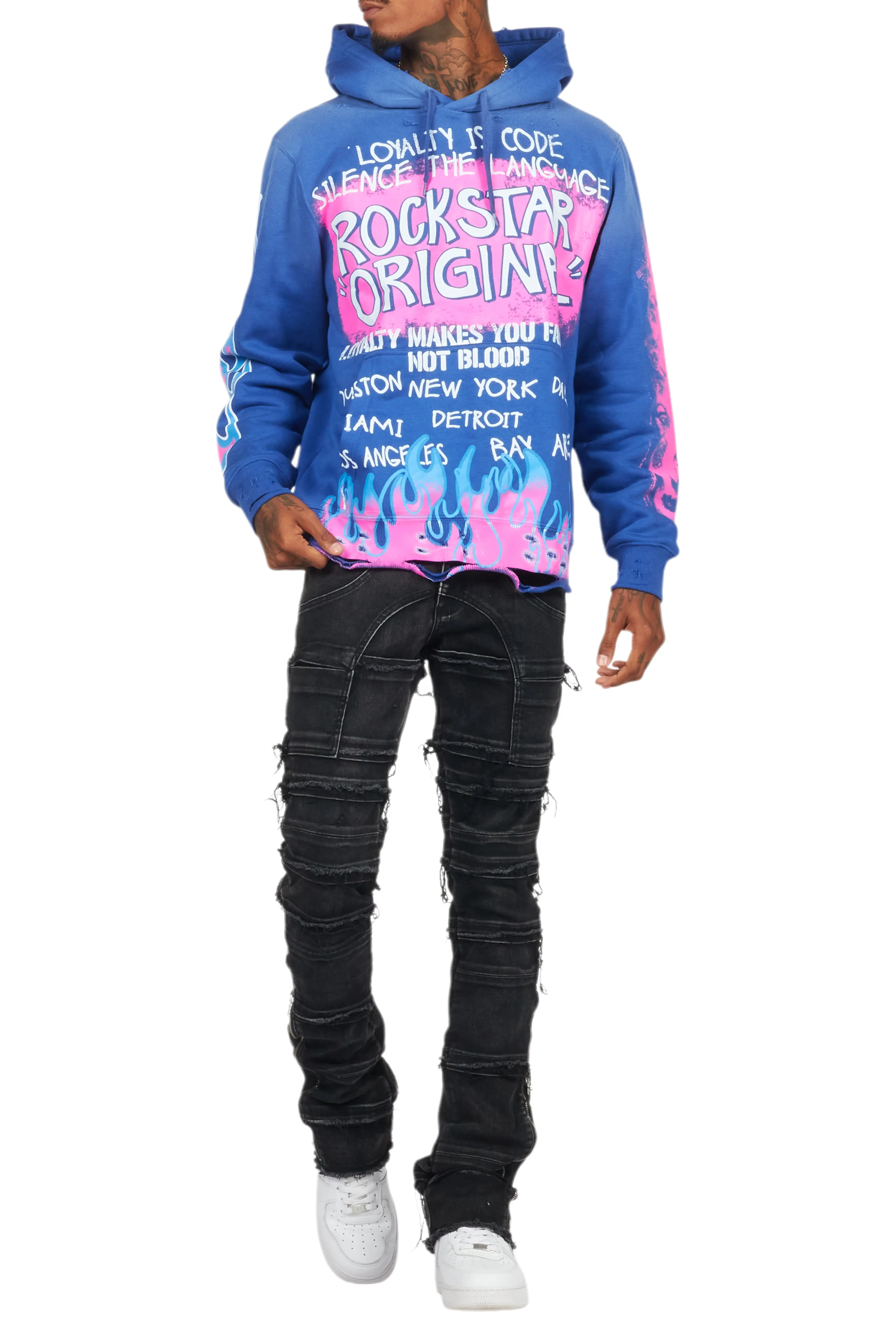 Beno Royal Blue Distressed Graphic Hoodie - Image 16
