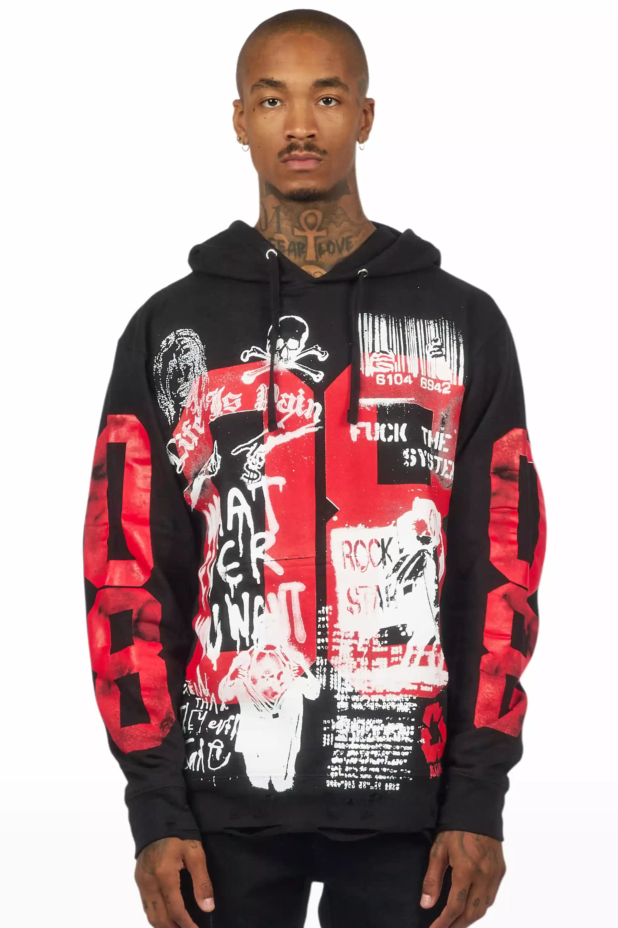Grill Black/White Distressed Graphic Hoodie - Image 2