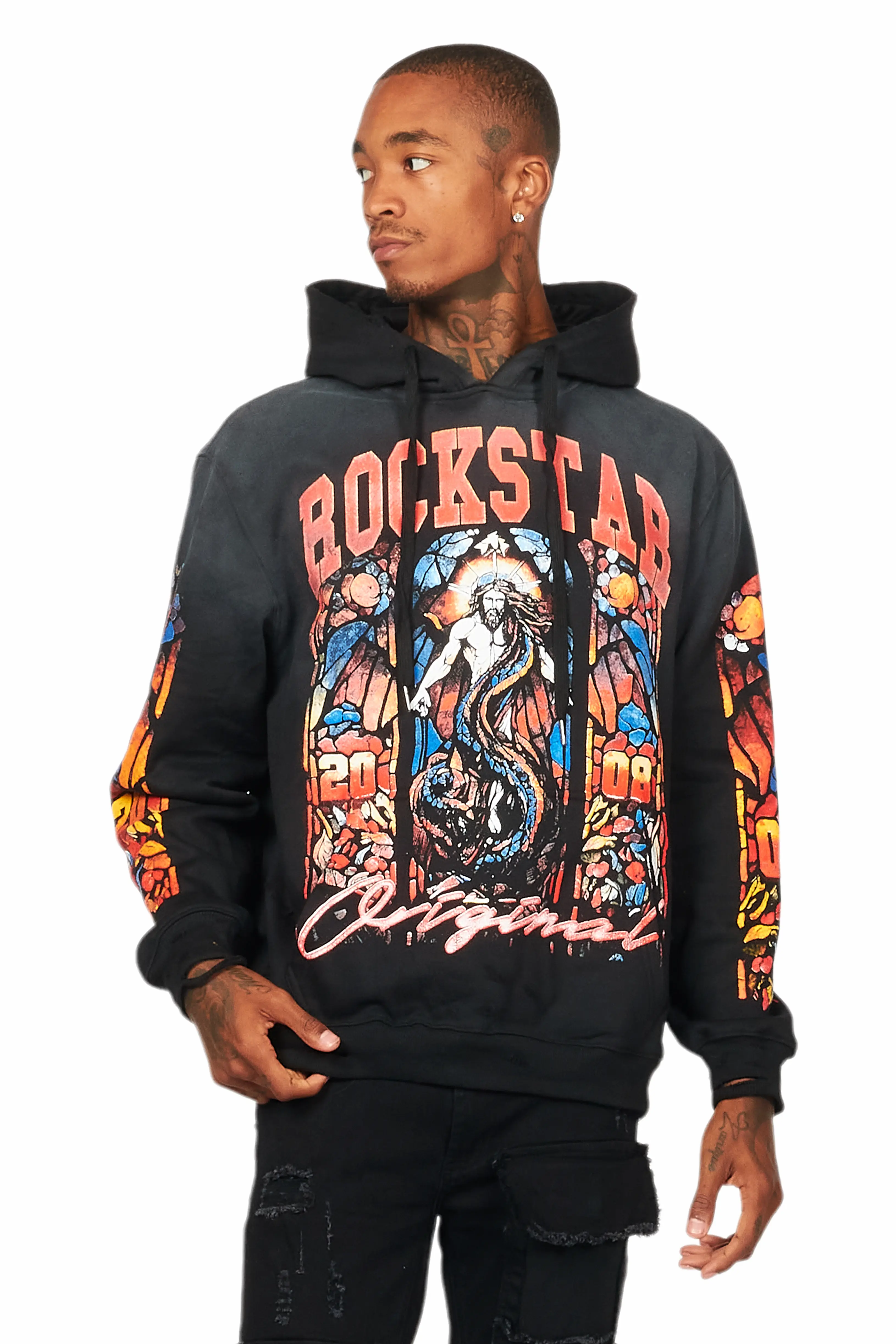 Nalo Black Graphic Distressed Hoodie - Image 2