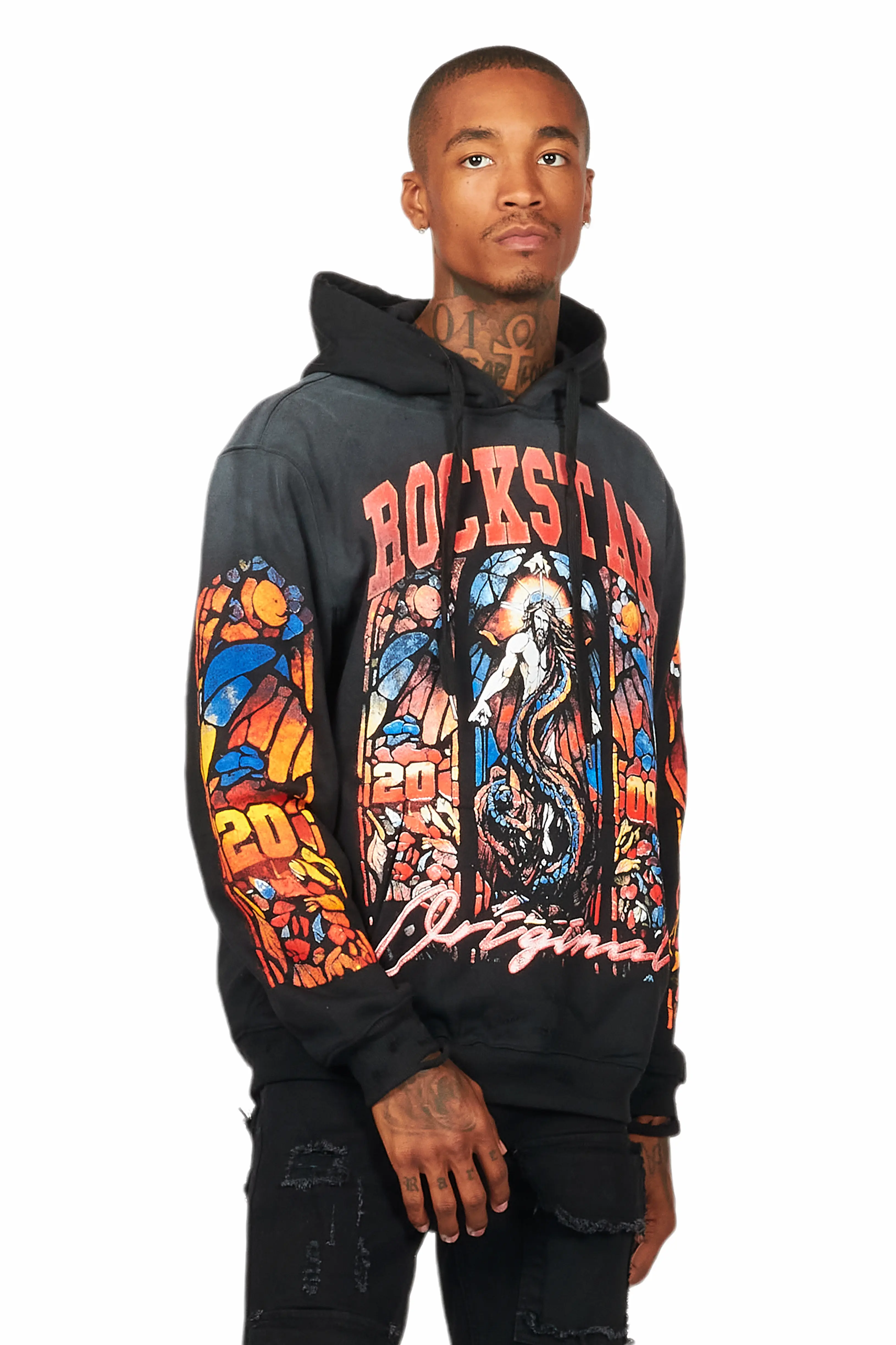 Nalo Black Graphic Distressed Hoodie - Image 3