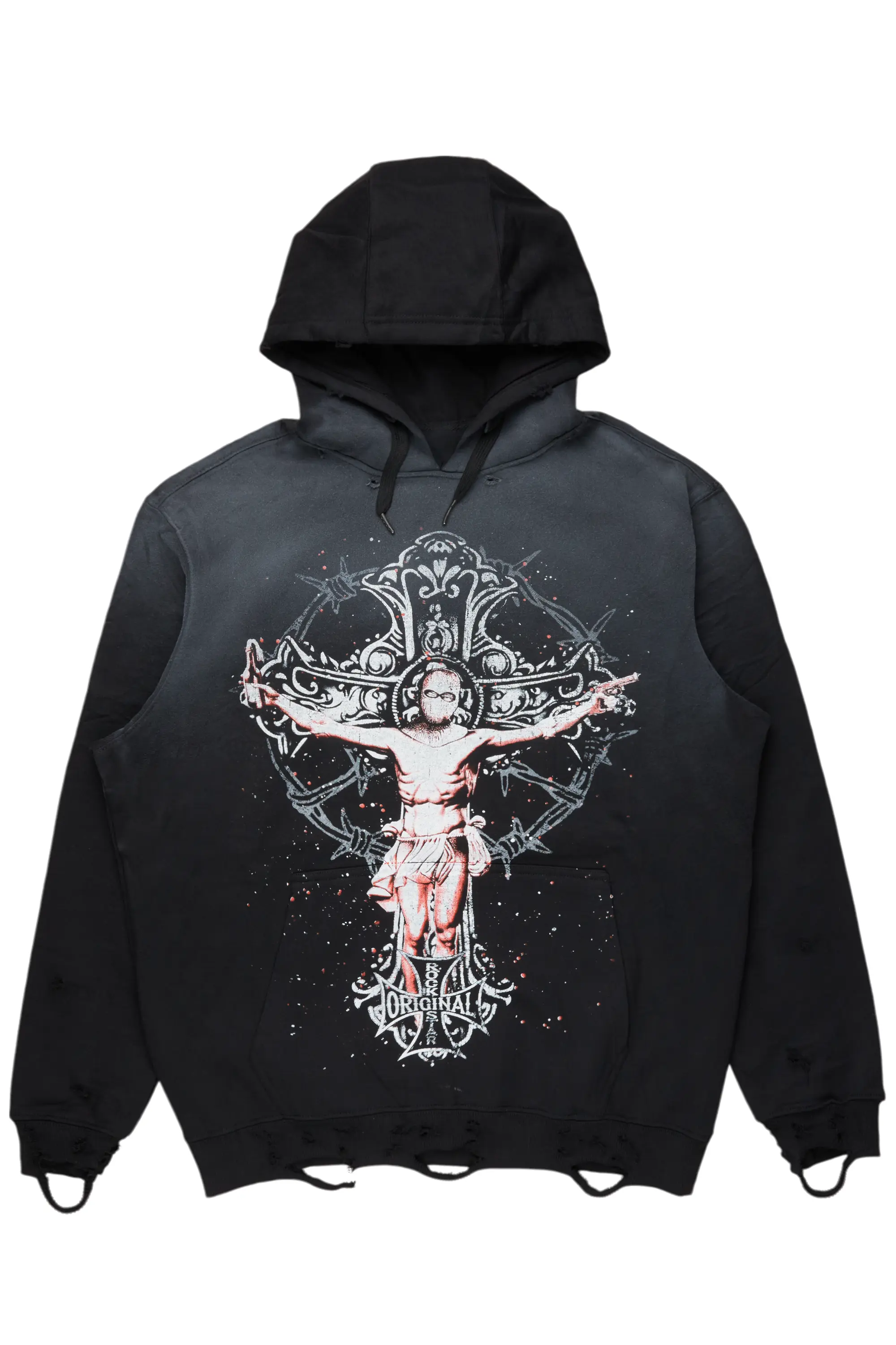 Ojas Black Graphic Distressed Hoodie