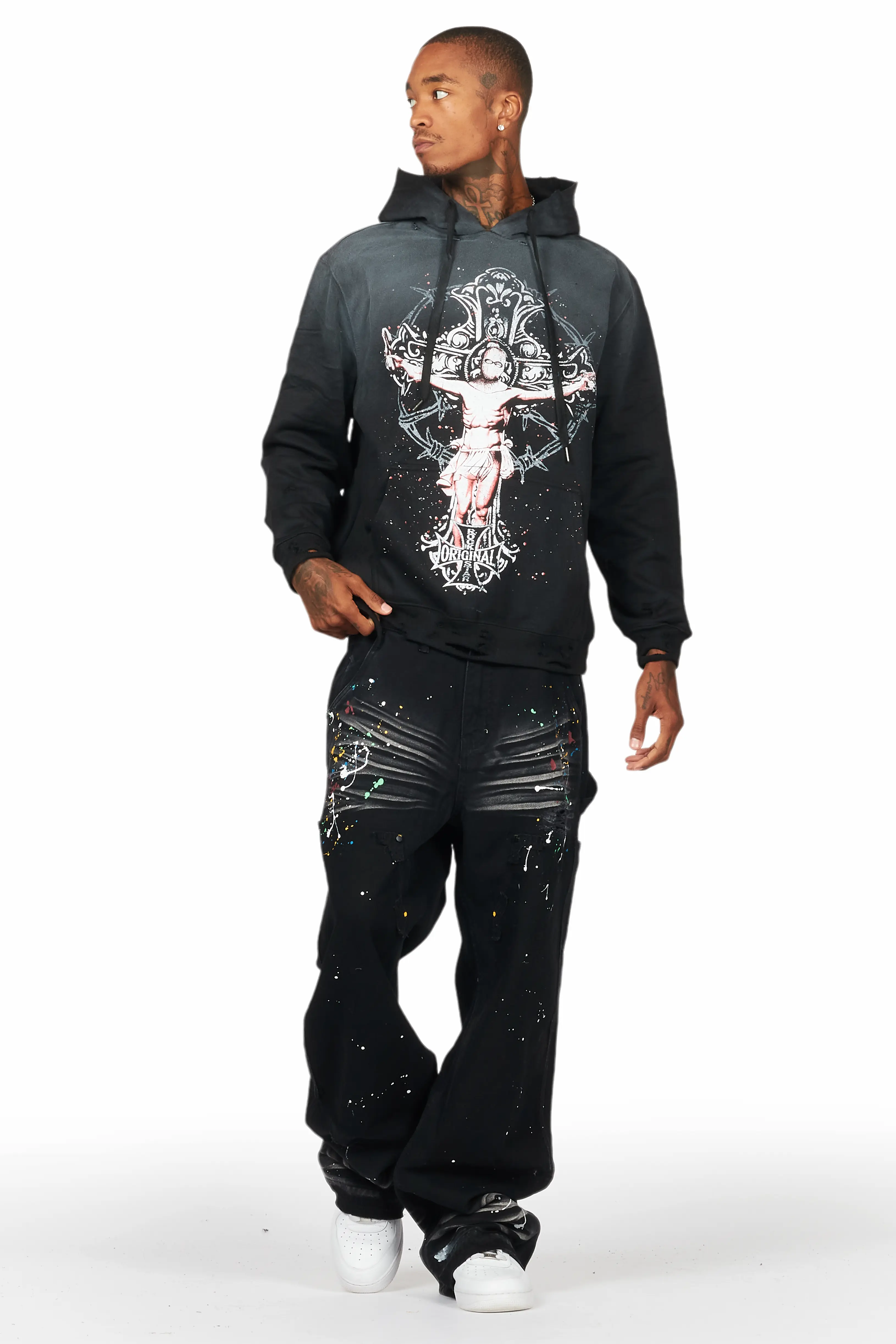Ojas Black Graphic Distressed Hoodie - Image 2