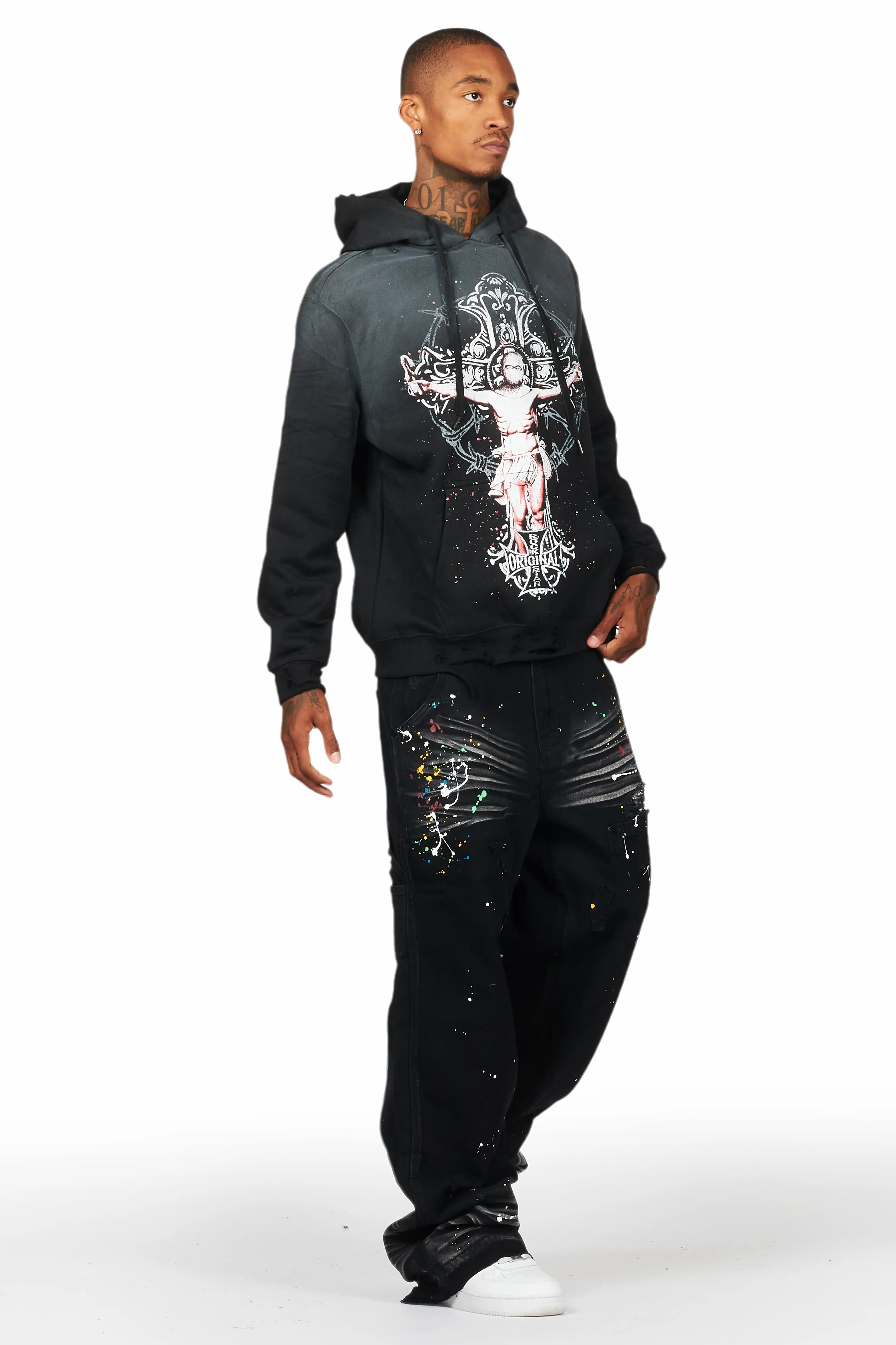 Ojas Black Graphic Distressed Hoodie - Image 3