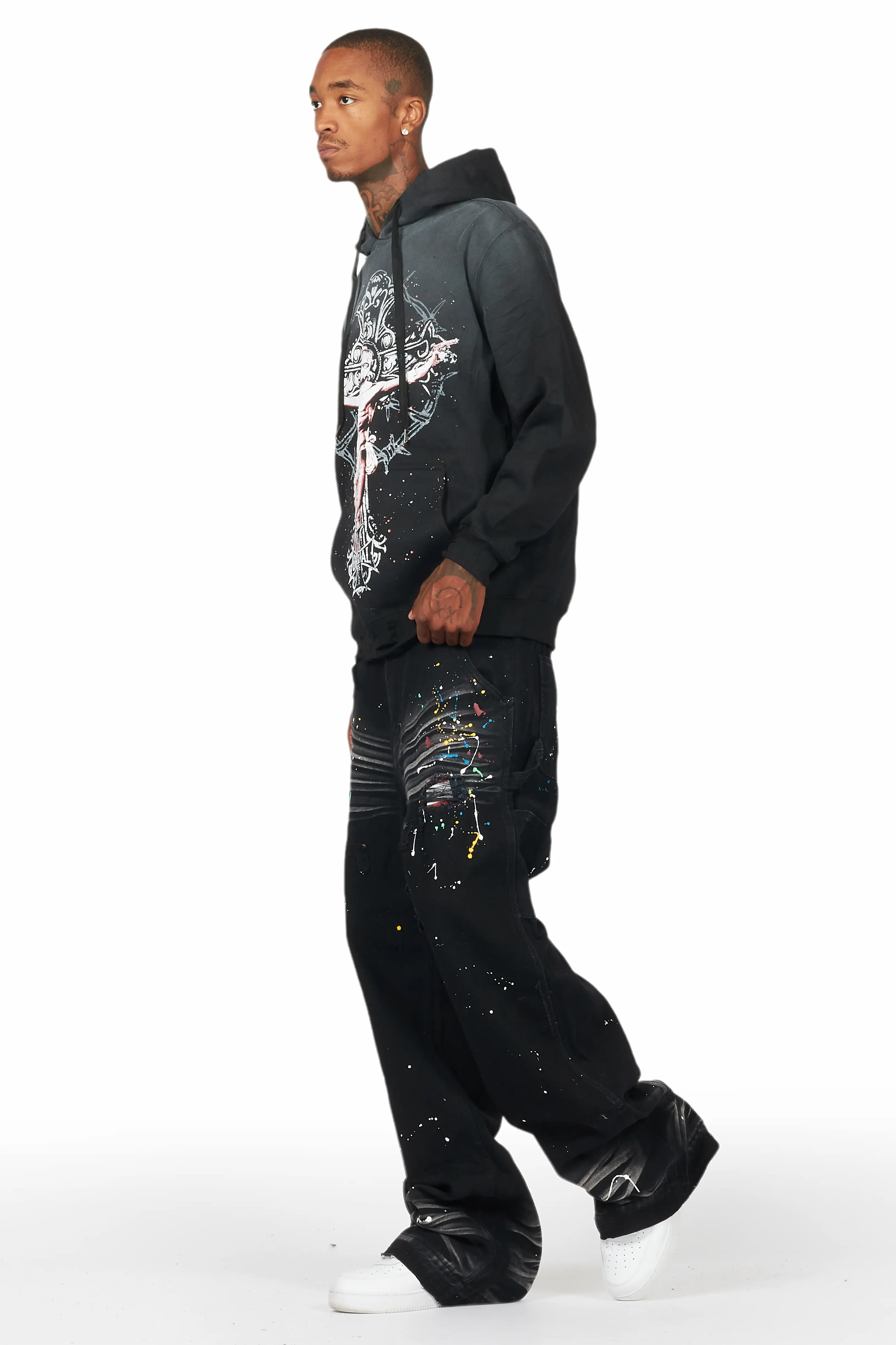 Ojas Black Graphic Distressed Hoodie - Image 6