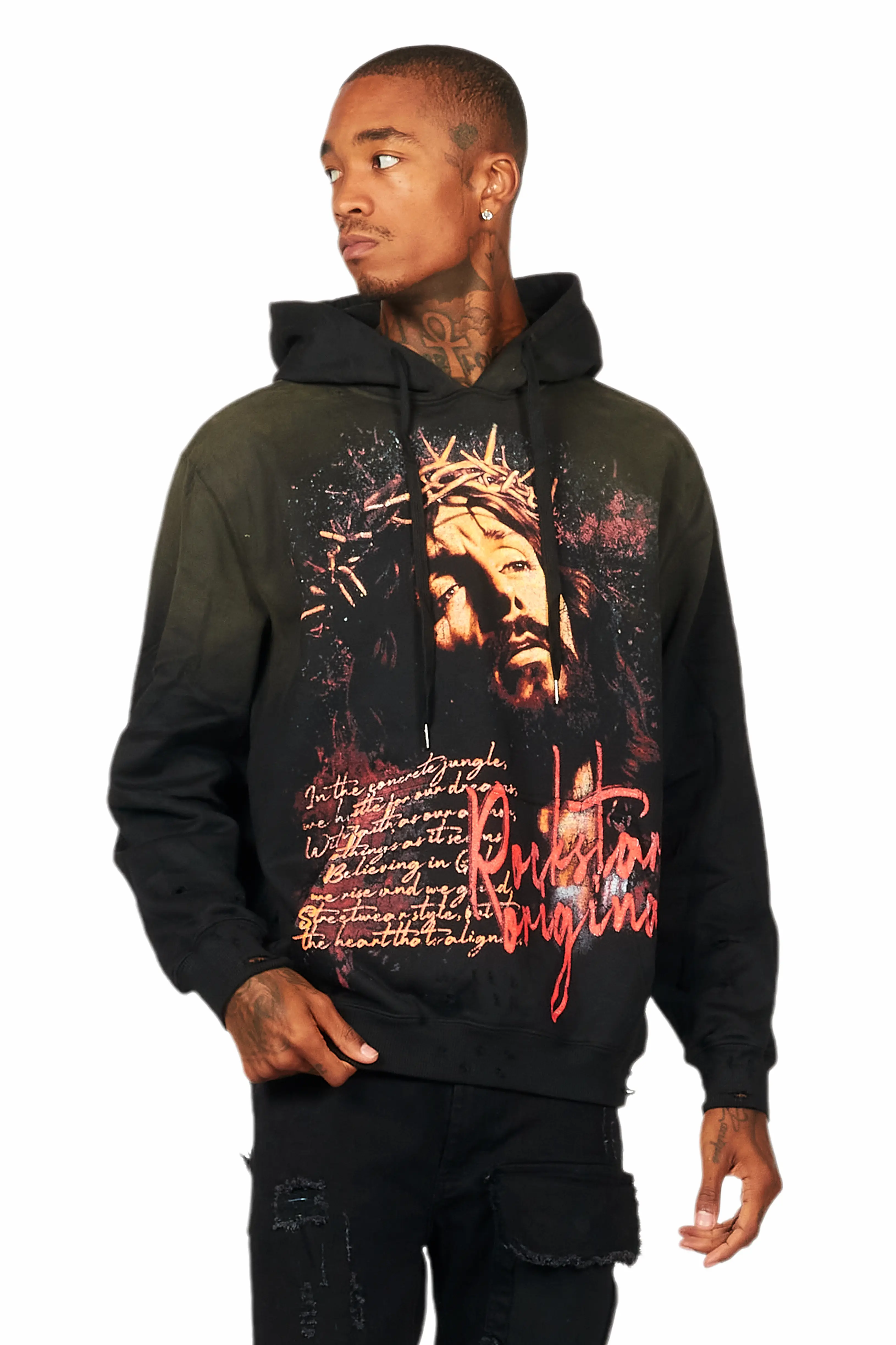 Egas Black Graphic Distressed Hoodie - Image 2