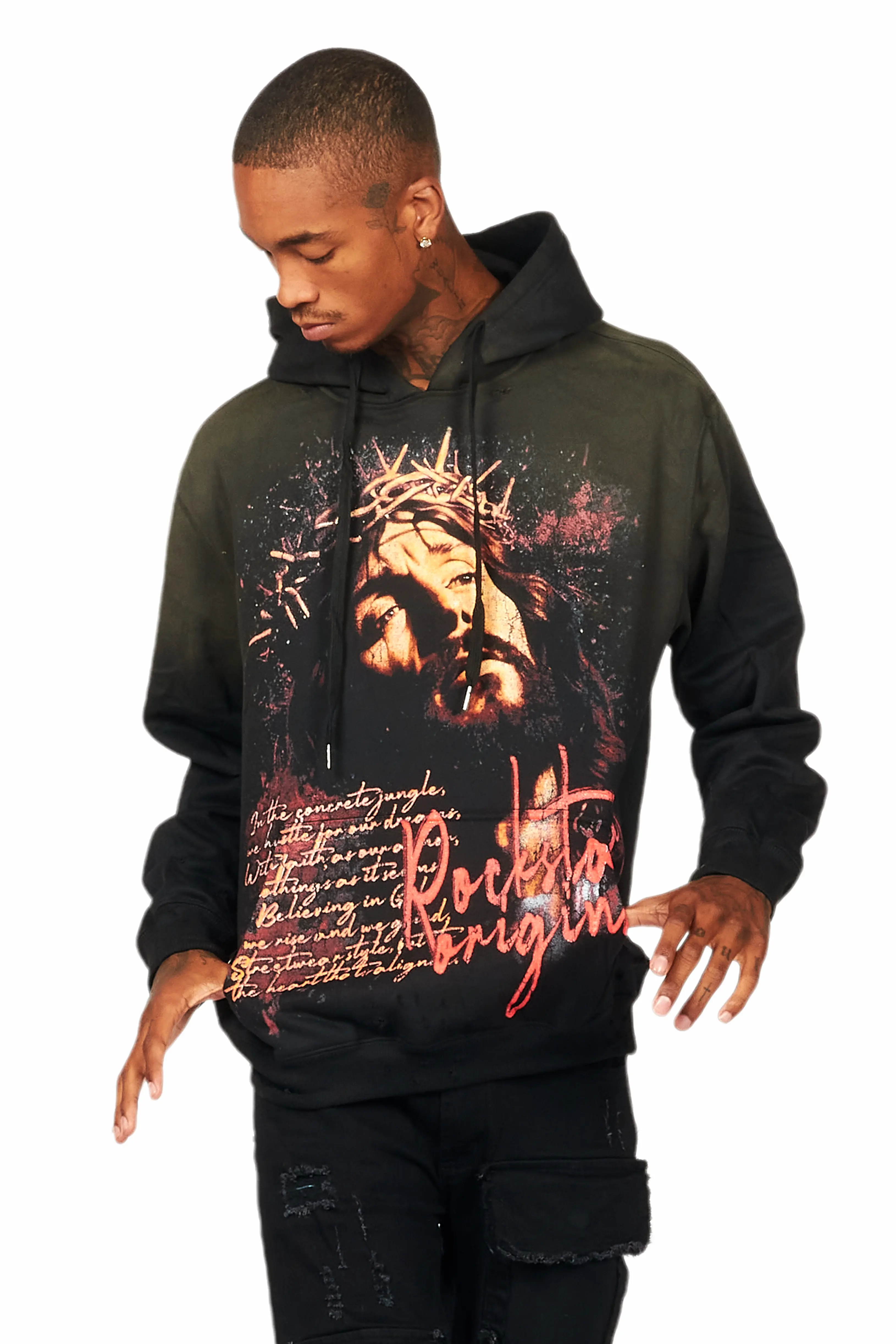 Egas Black Graphic Distressed Hoodie - Image 4