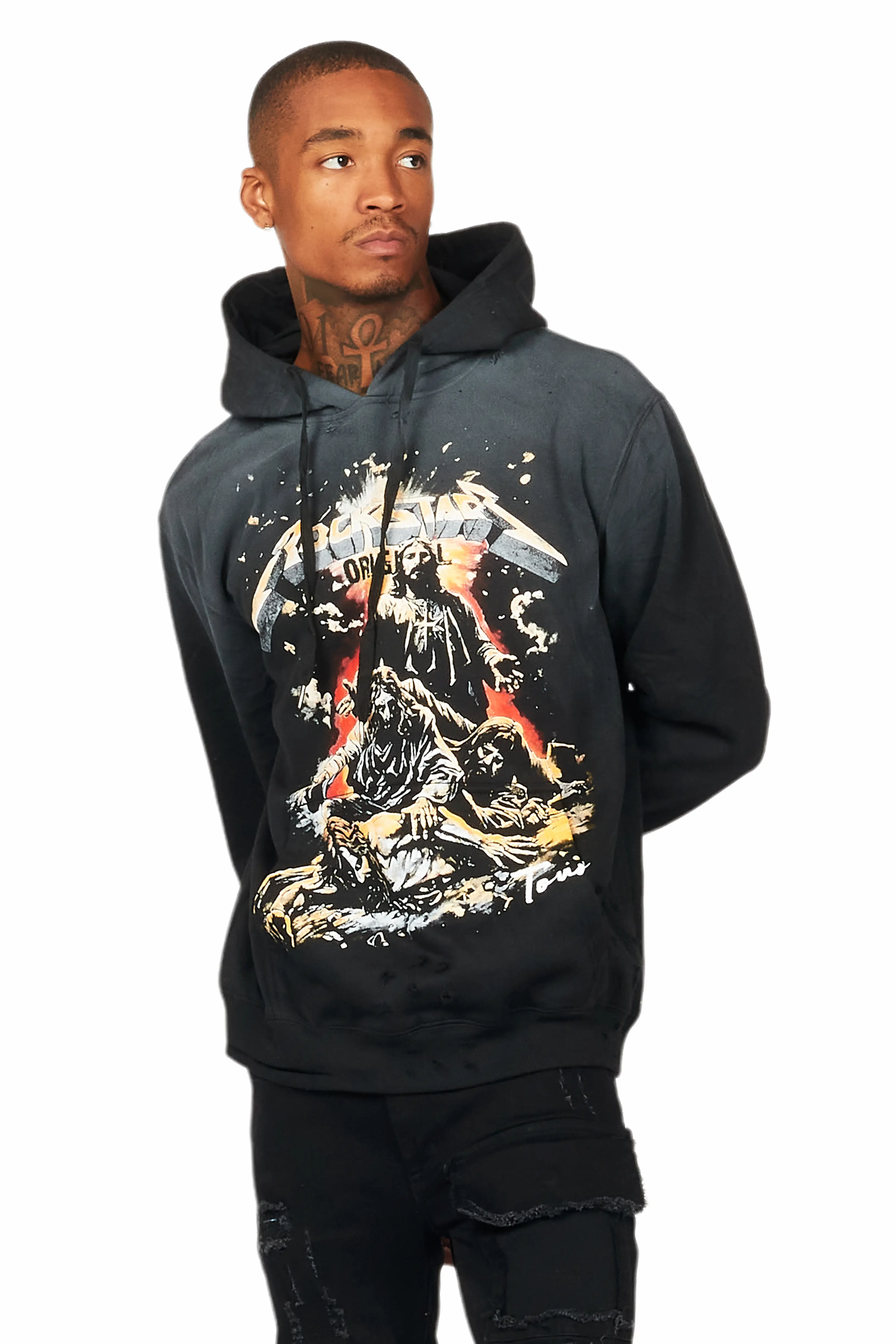 Akando Black Graphic Distressed Hoodie - Image 3