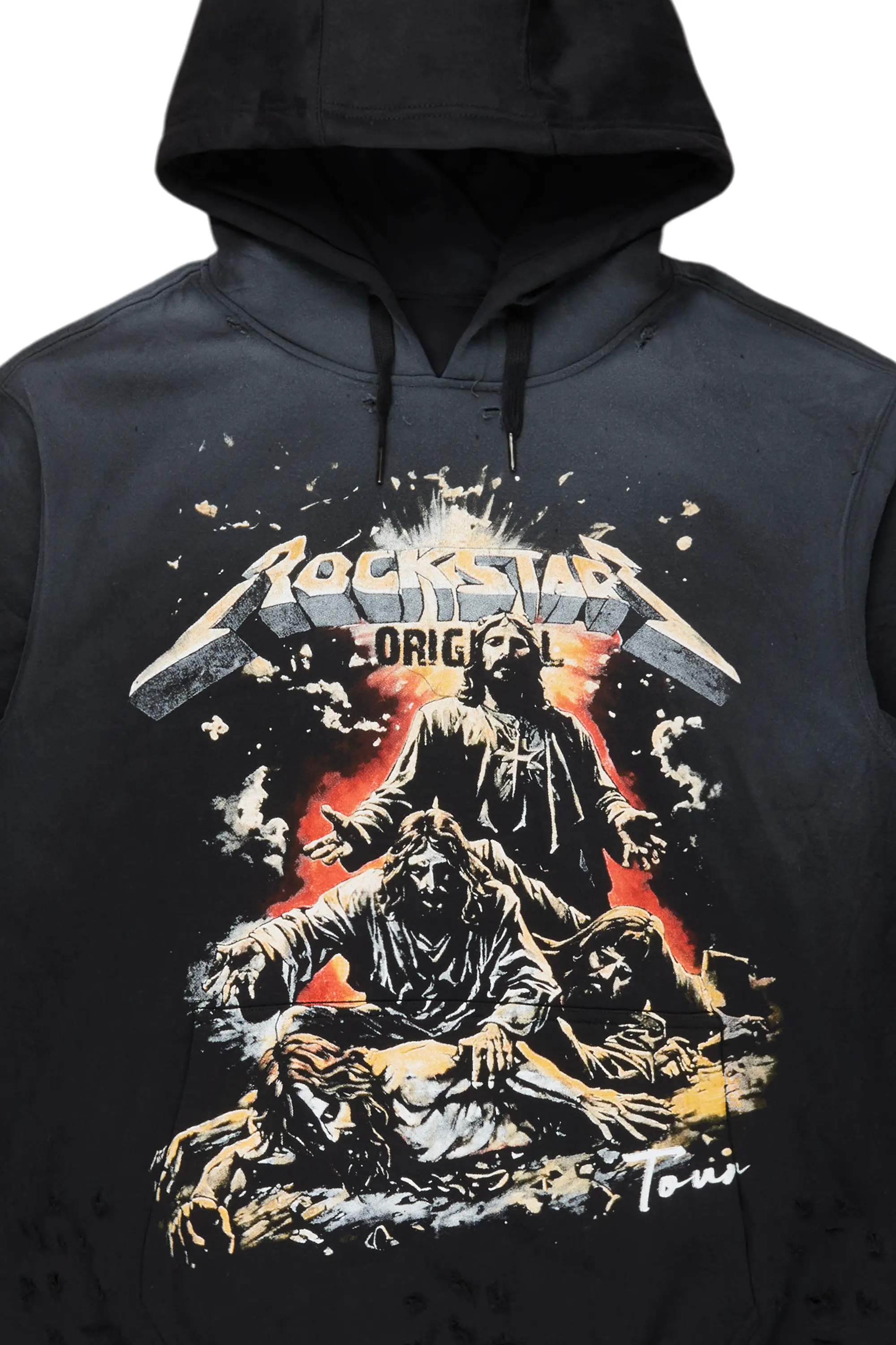 Akando Black Graphic Distressed Hoodie - Image 5
