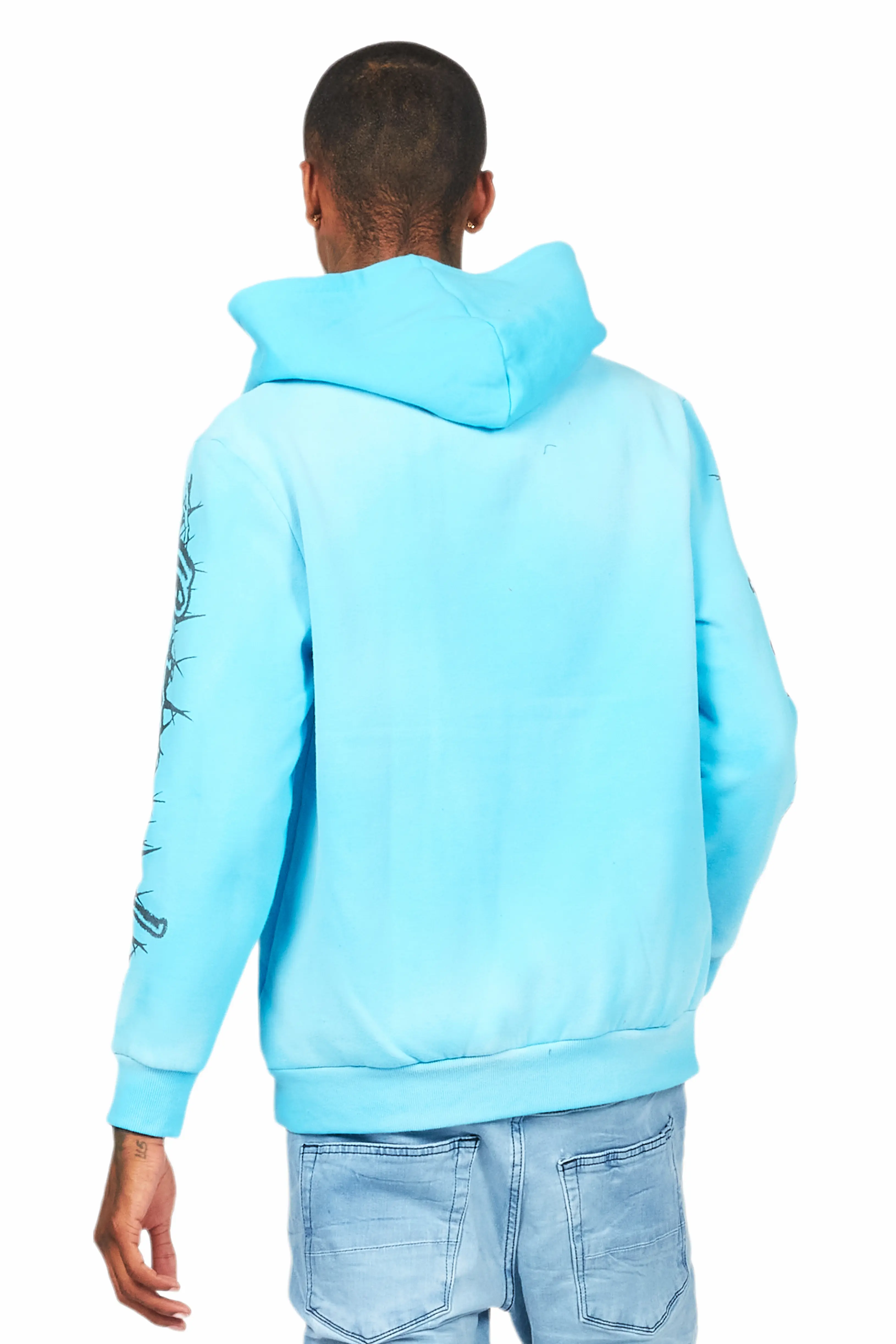 Bedros Blue Graphic Distressed Hoodie - Image 4
