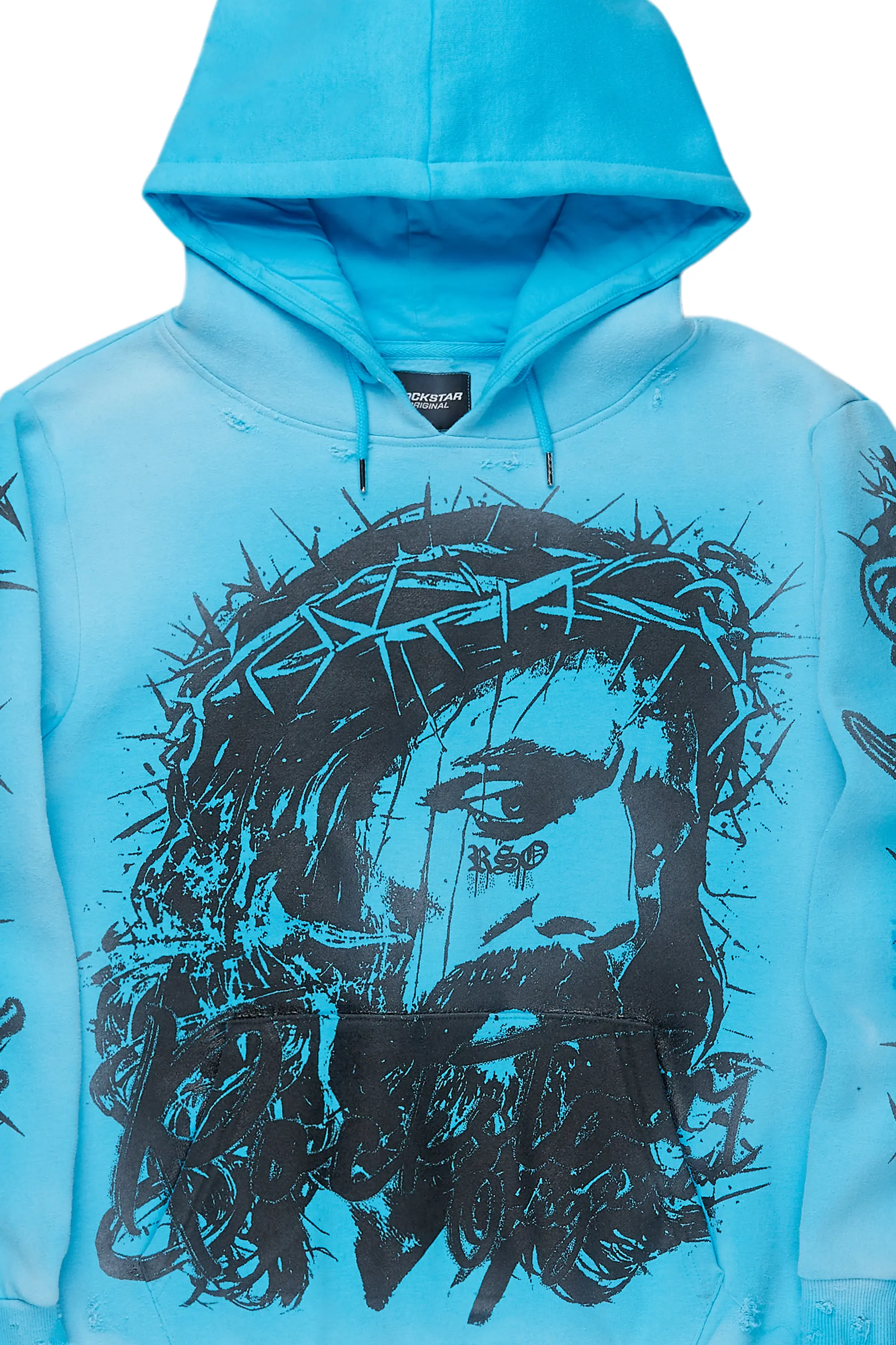 Bedros Blue Graphic Distressed Hoodie - Image 7