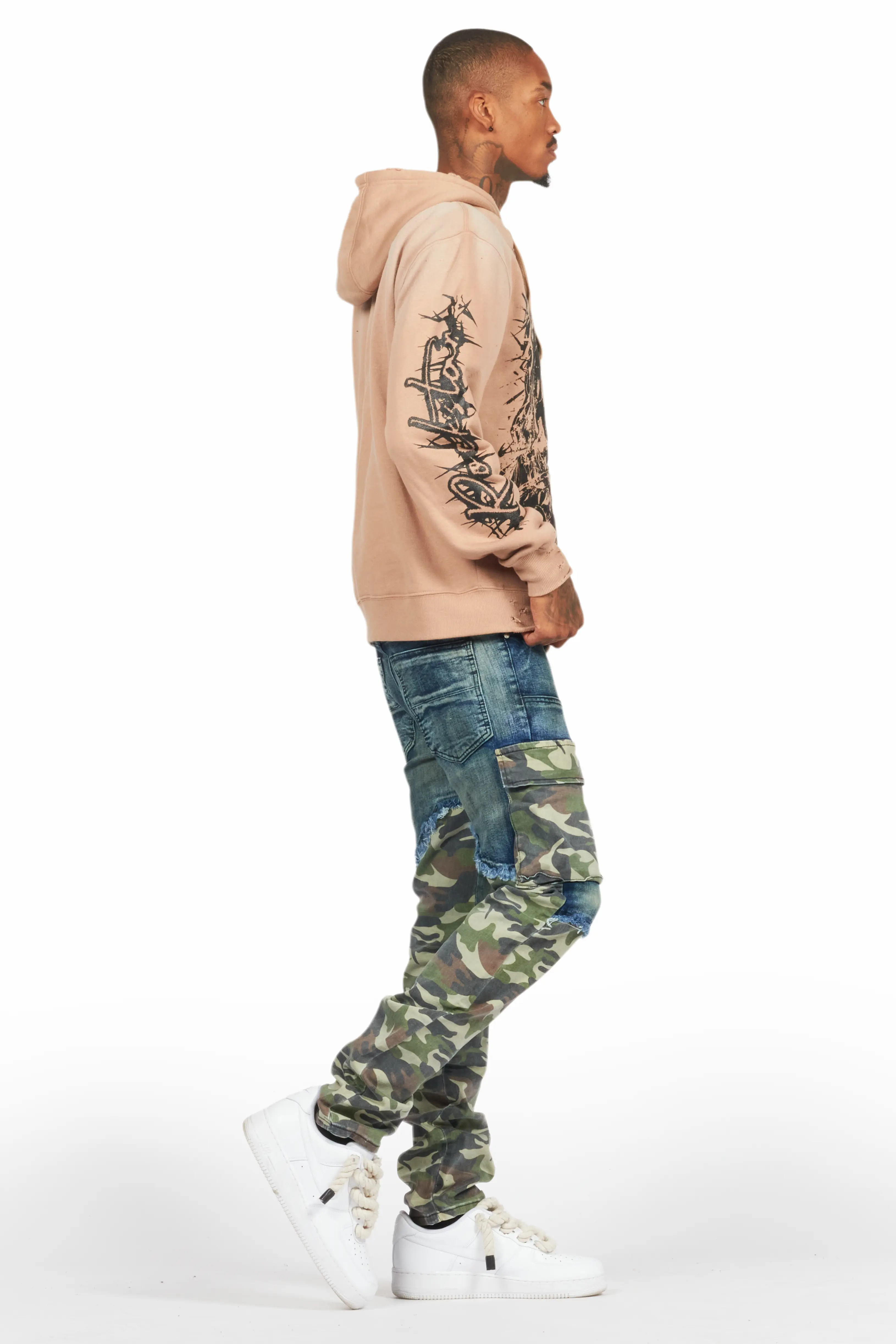 Bedros Khaki Graphic Distressed Hoodie - Image 3