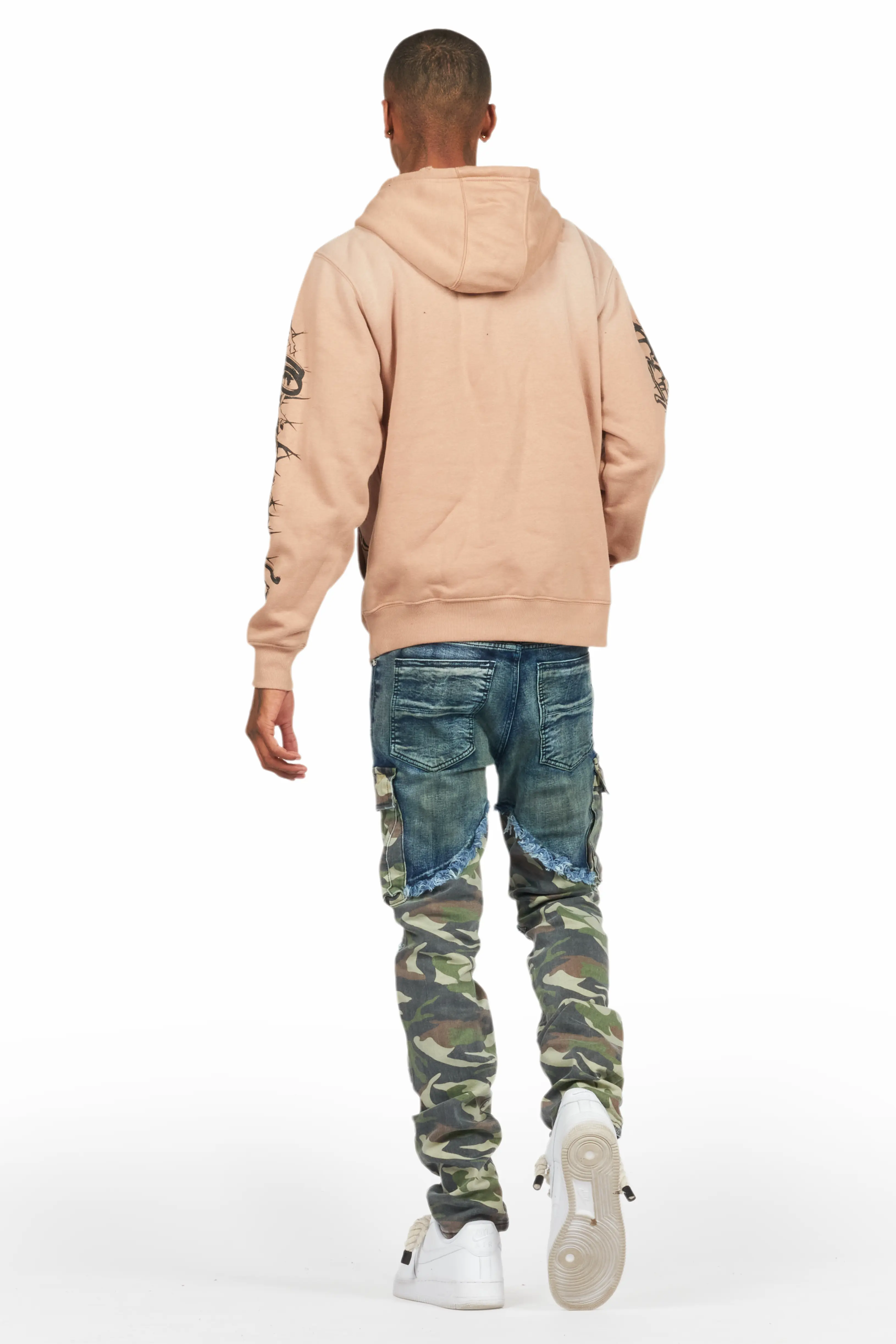 Bedros Khaki Graphic Distressed Hoodie - Image 4