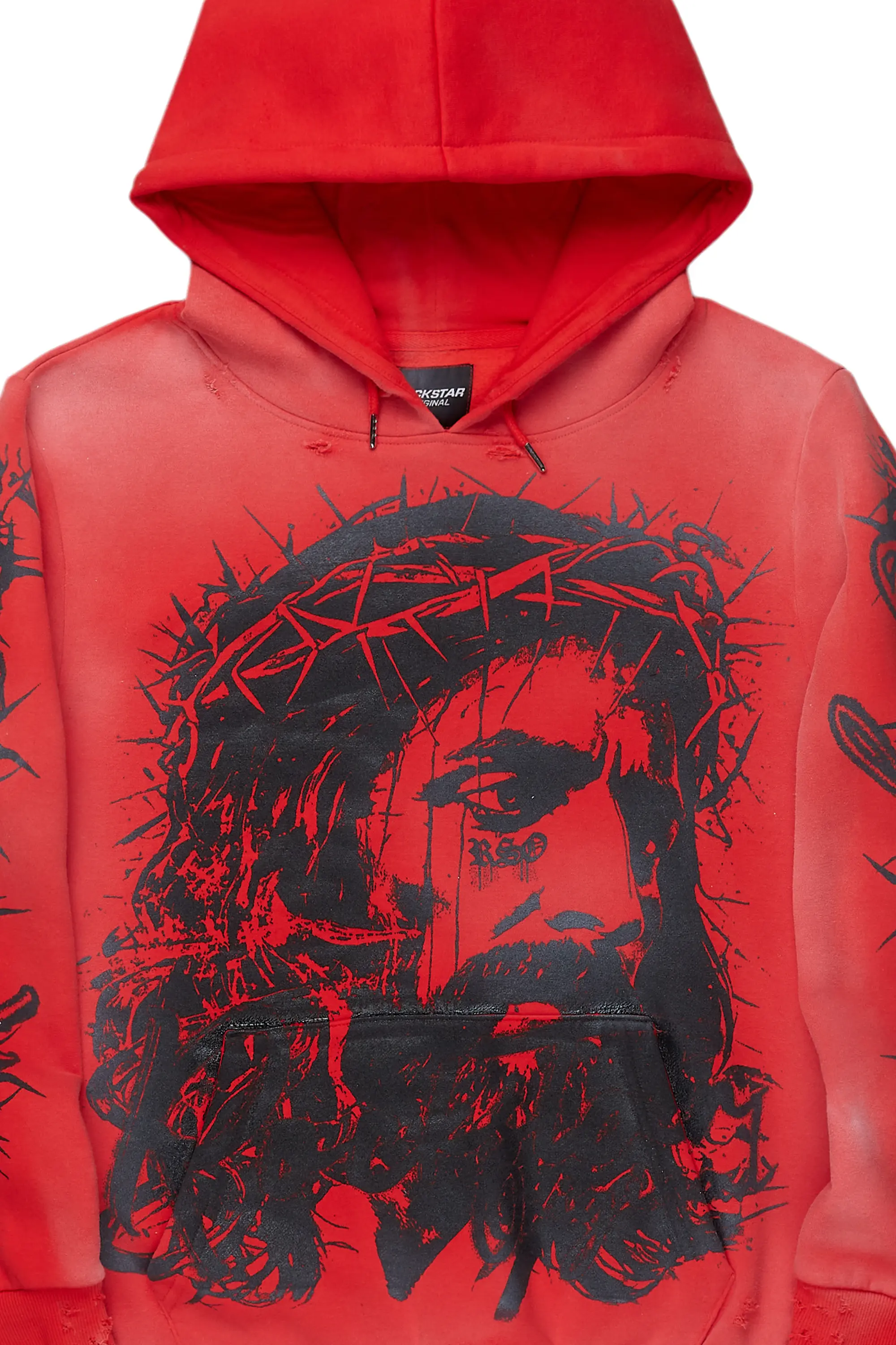 Bedros Red Graphic Distressed Hoodie - Image 7