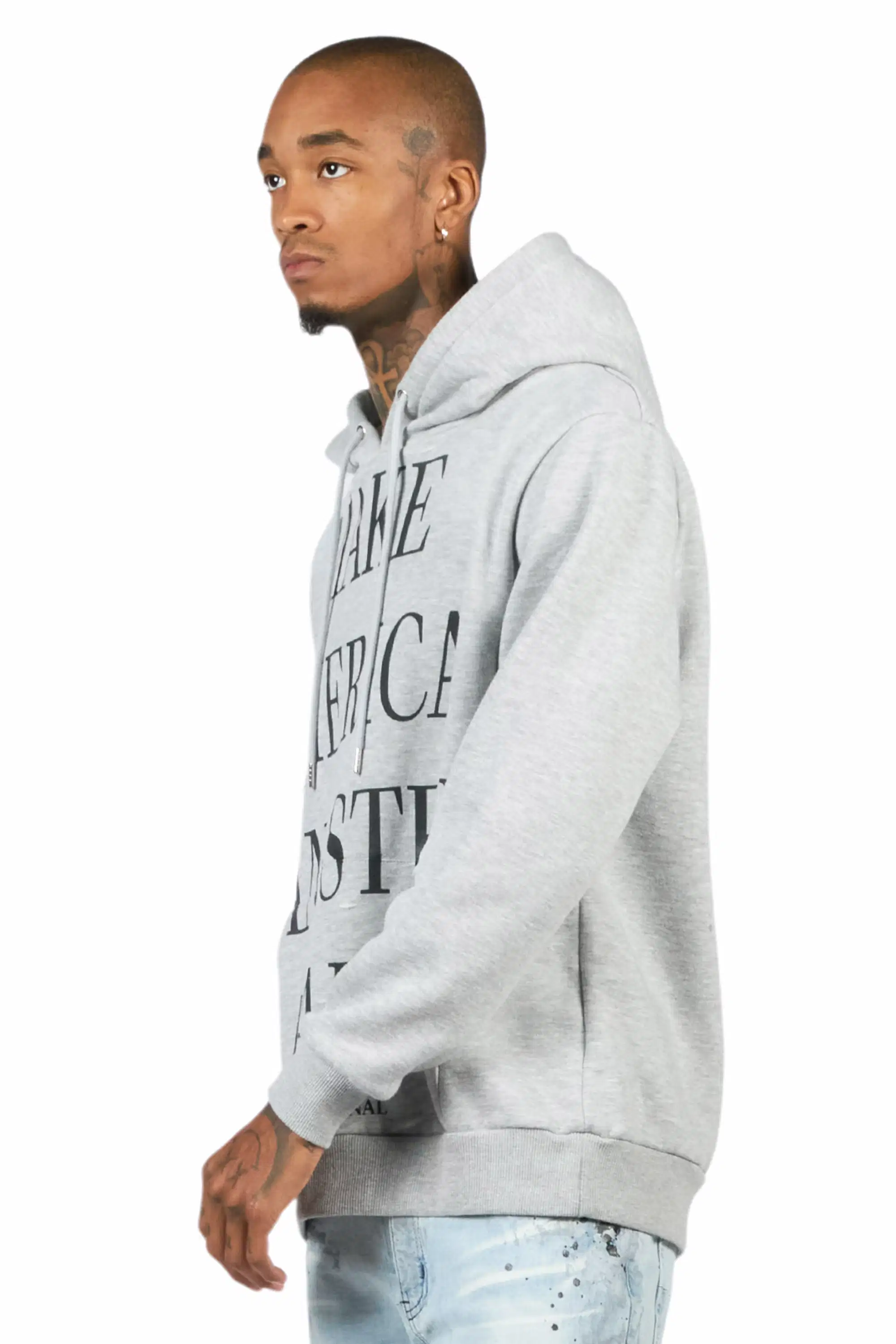 Drako Heather Grey Graphic Distressed Relaxed Hoodie - Image 5