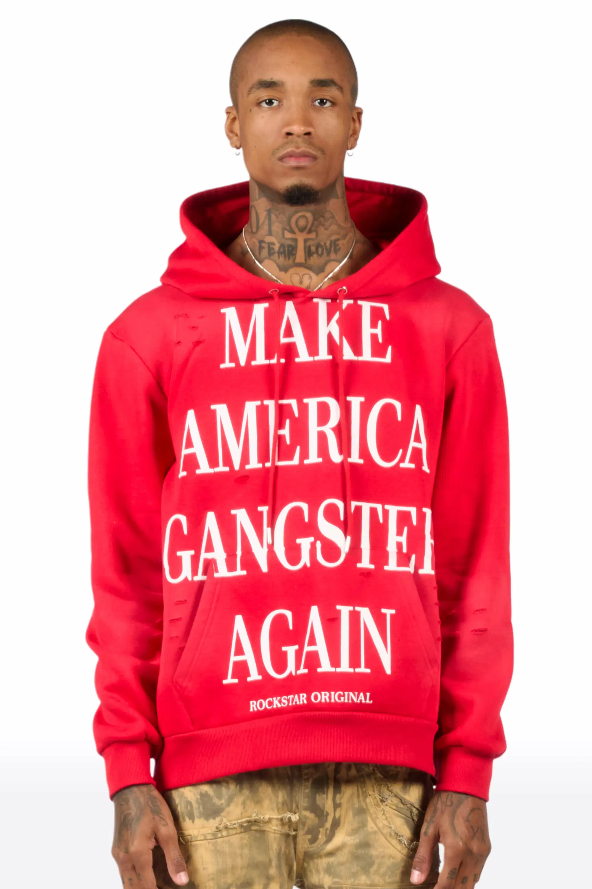 Drako Red Graphic Distressed Relaxed Hoodie - Image 2