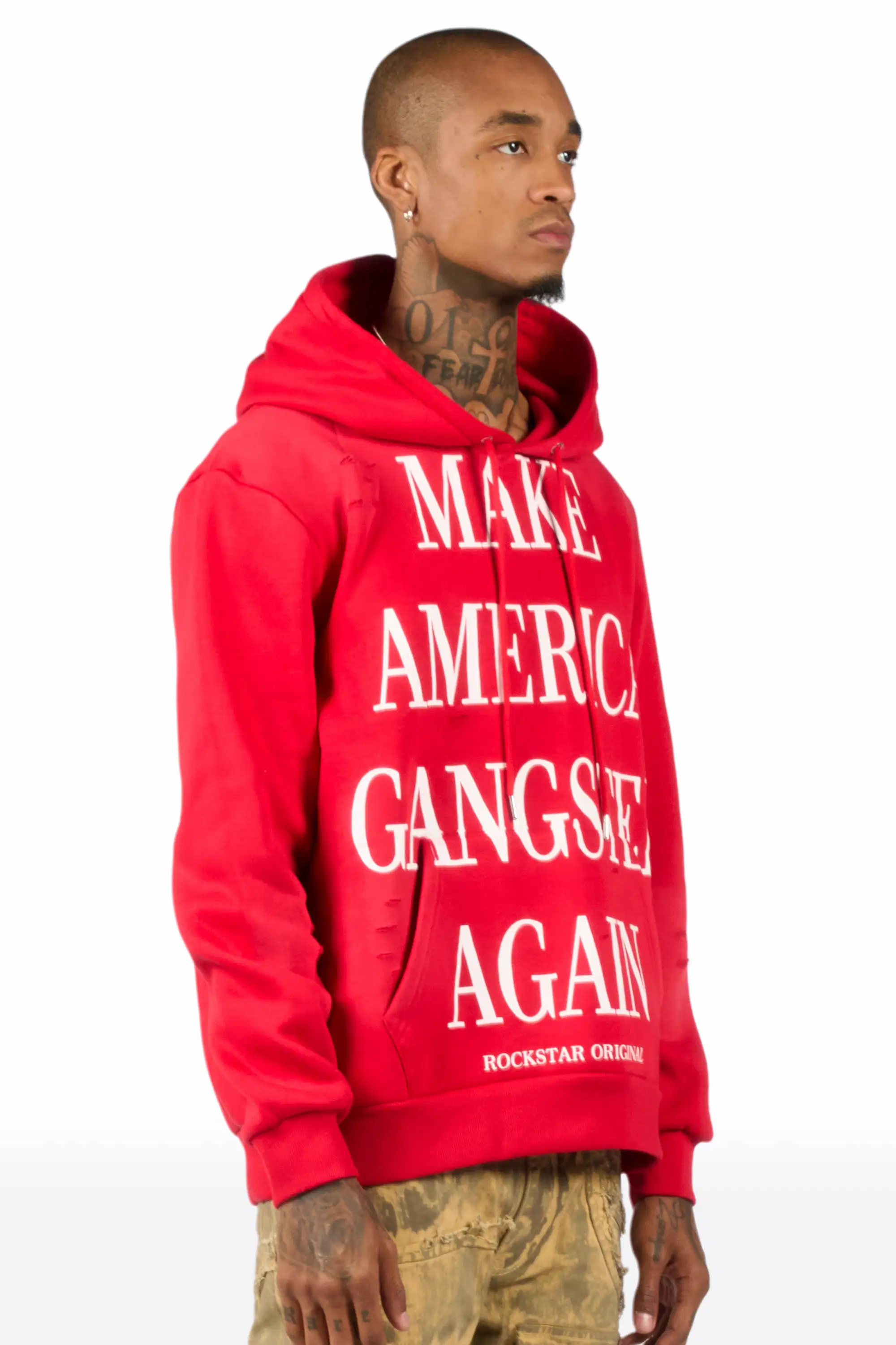 Drako Red Graphic Distressed Relaxed Hoodie - Image 3