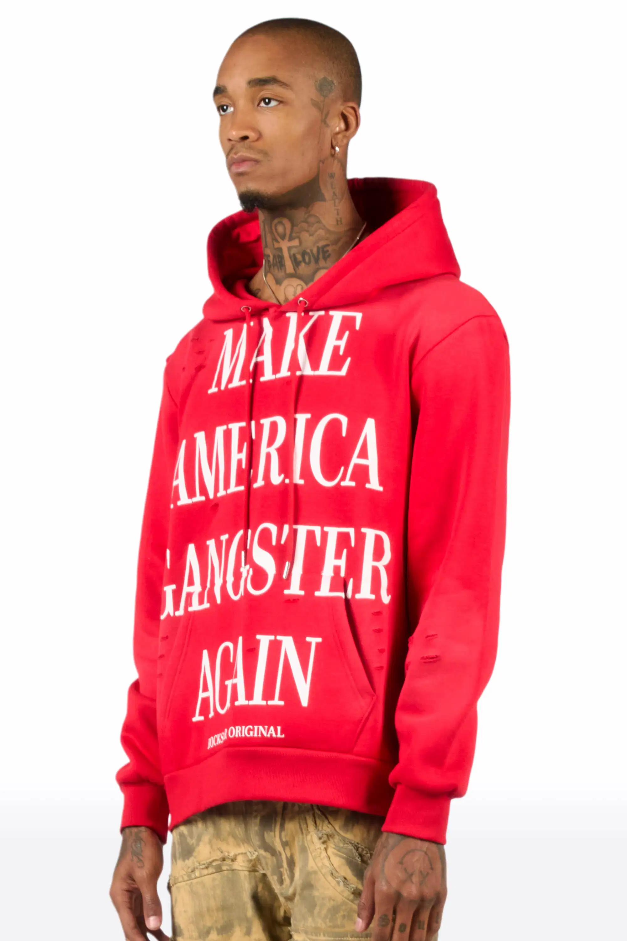 Drako Red Graphic Distressed Relaxed Hoodie - Image 4
