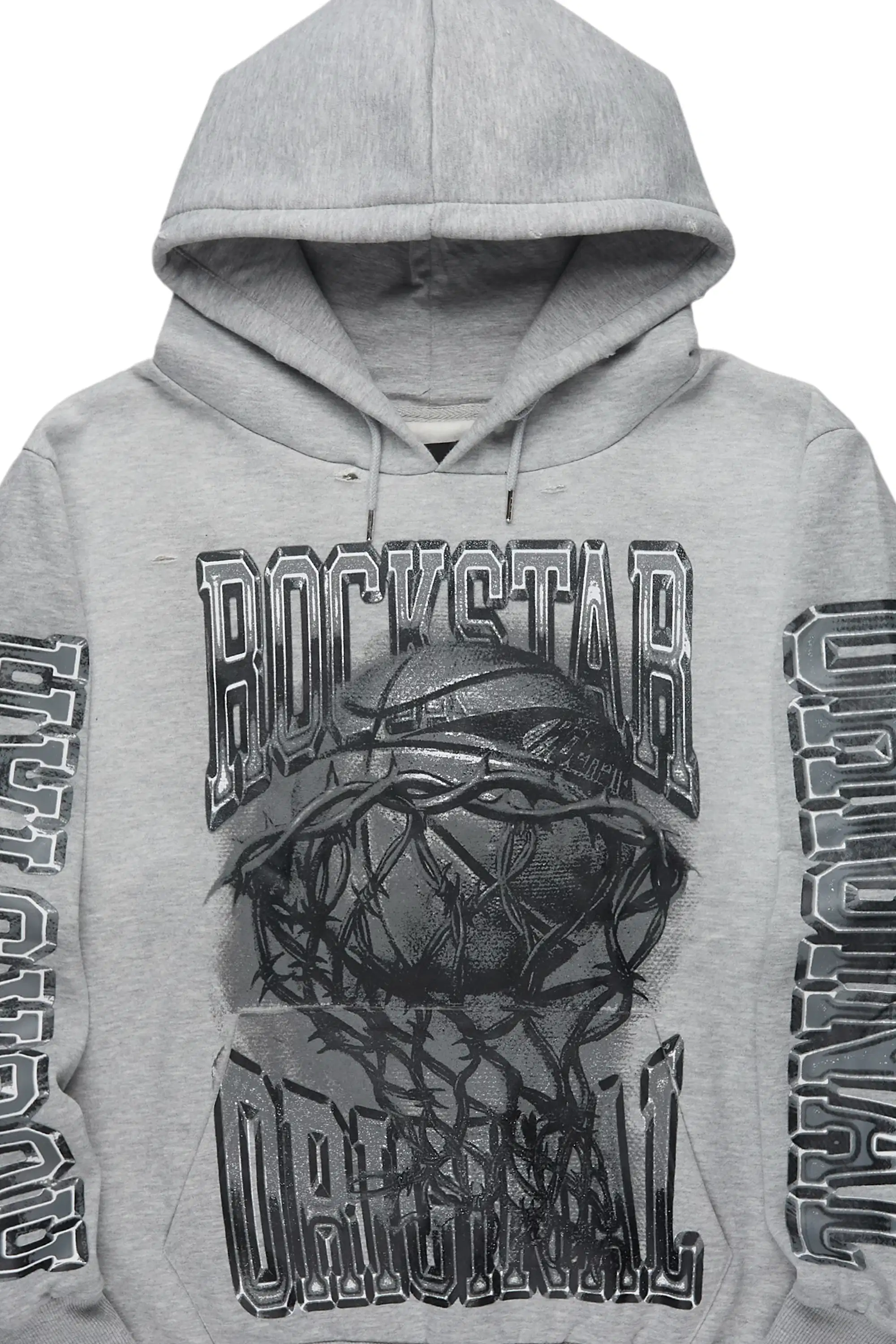 Rleague Grey Distressed Graphic Relaxed Hoodie - Image 6