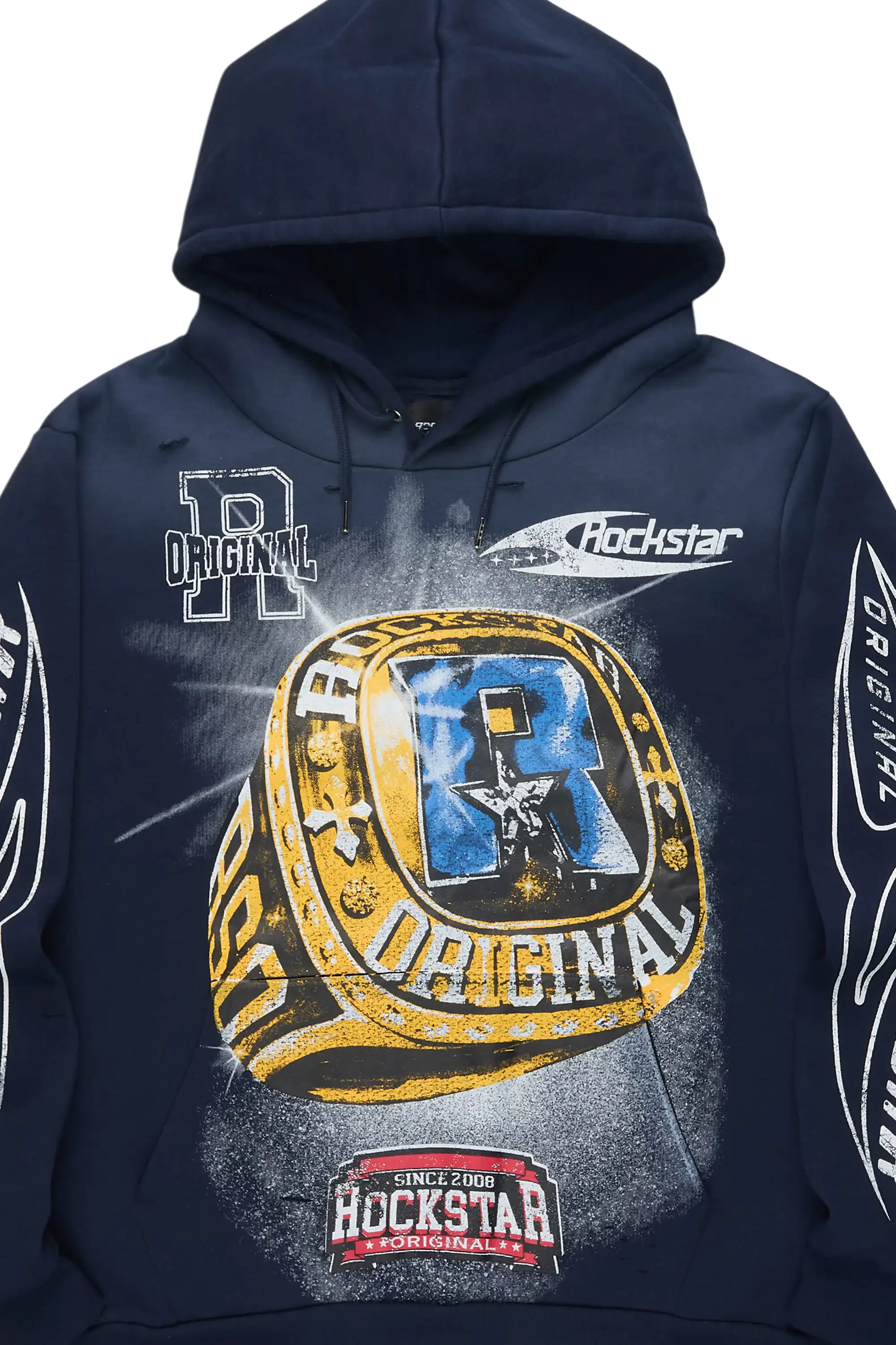 Gemchamp Navy Distressed Graphic Relaxed Hoodie - Image 6