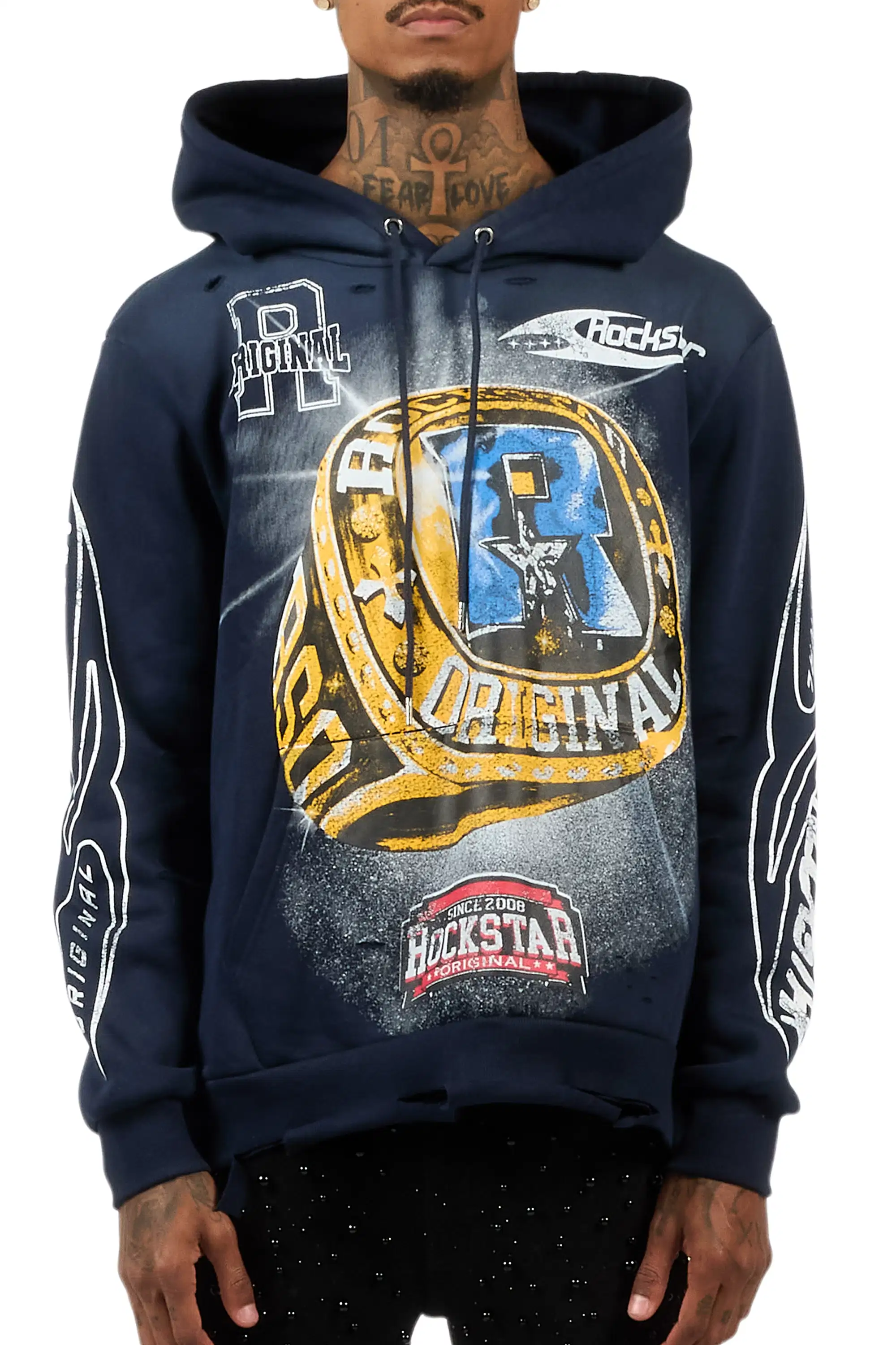 Gemchamp Navy Distressed Graphic Relaxed Hoodie - Image 7