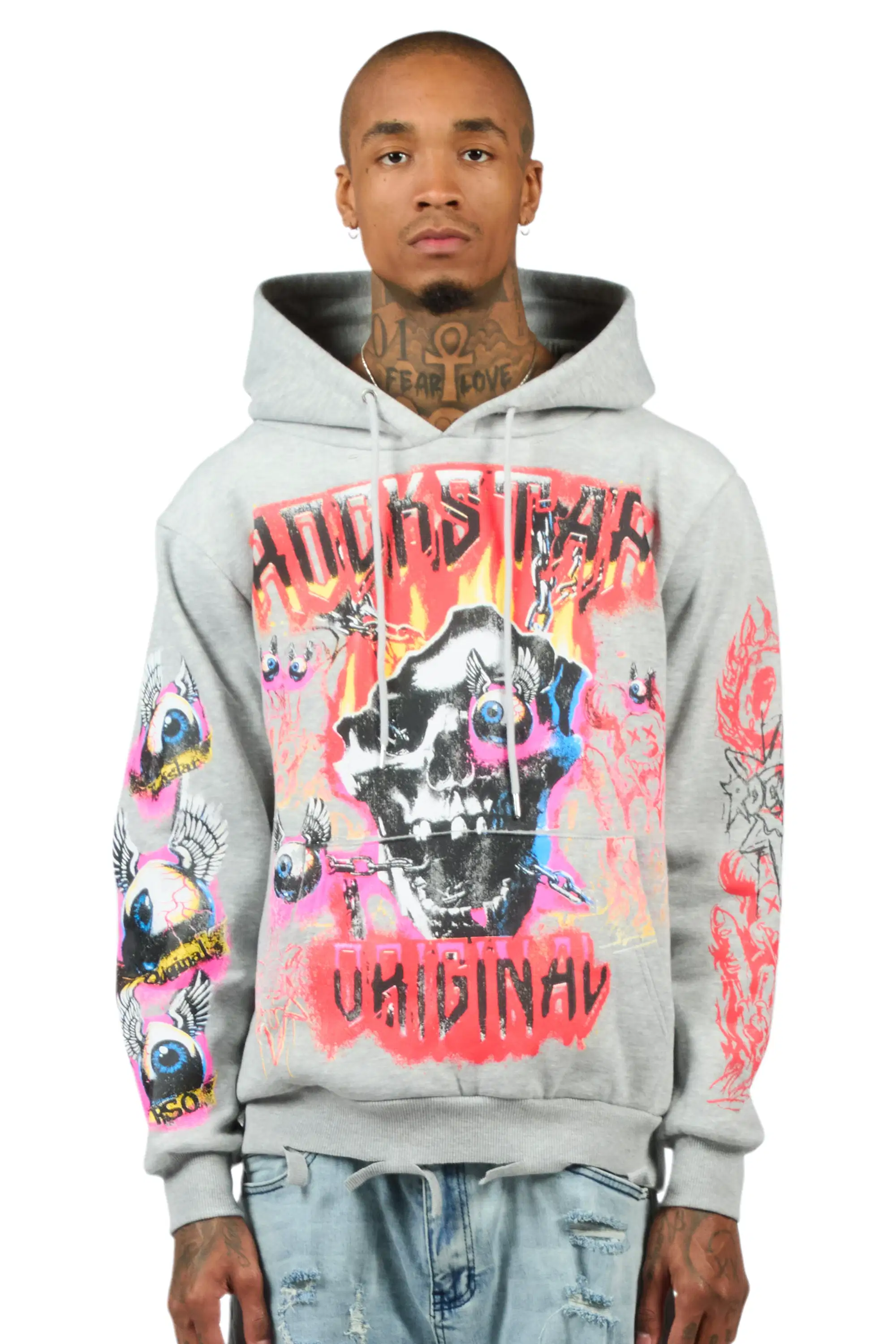 Styxx Heather Grey Distressed Graphic Relaxed Hoodie - Image 2