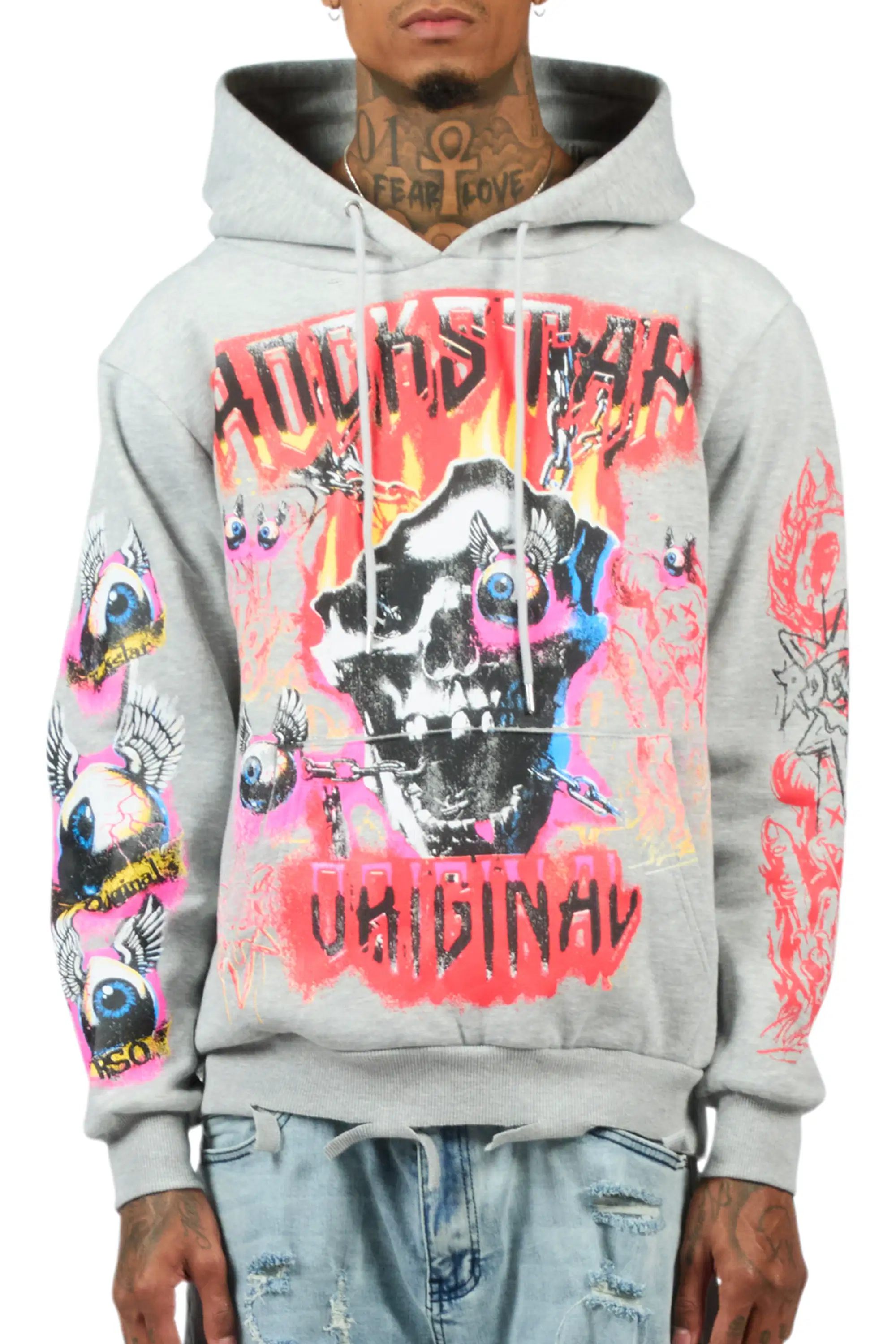 Styxx Heather Grey Distressed Graphic Relaxed Hoodie - Image 6