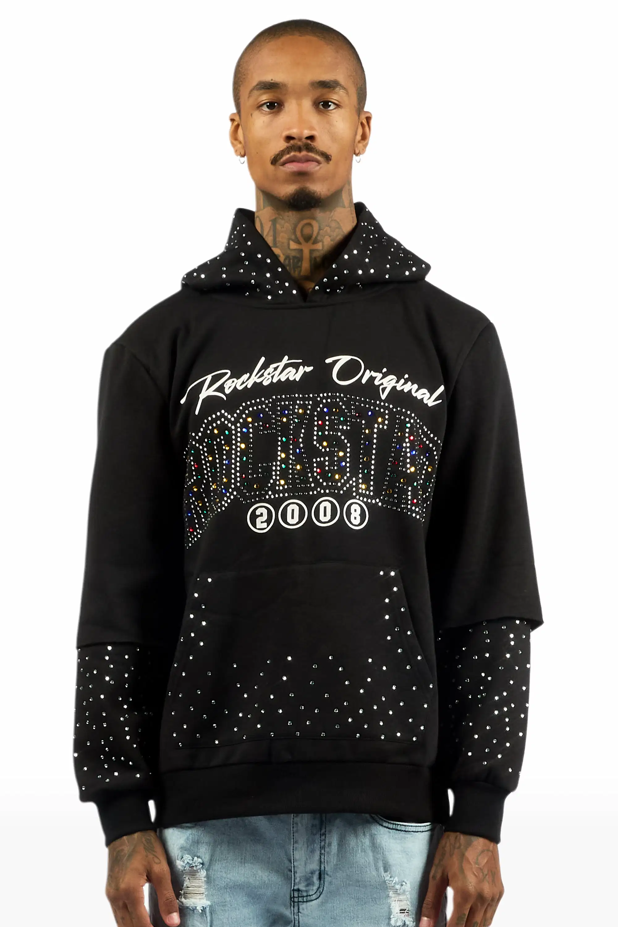 Gabino Black Rhinestone Boxy Crop Hoodie - Image 3