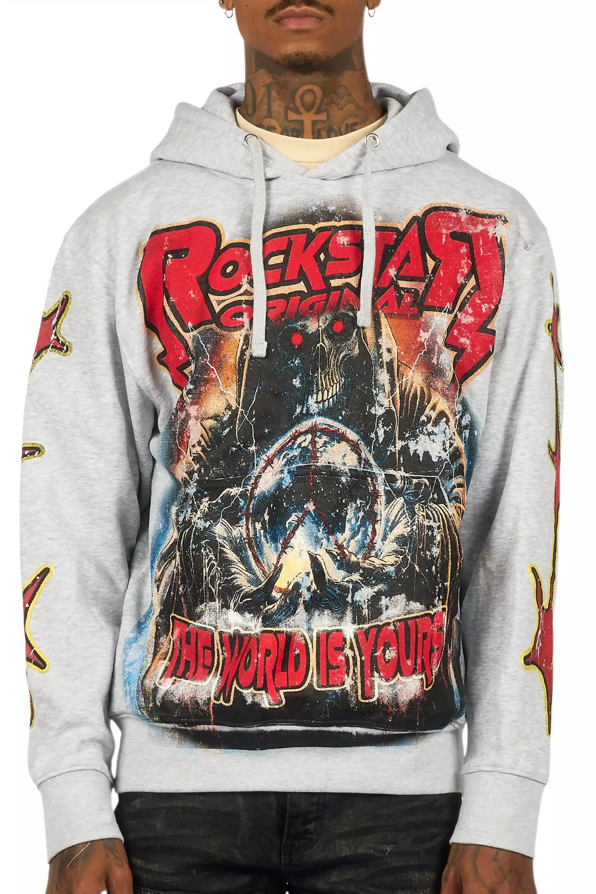 Lucian Heather Grey/Red Graphic Hoodie - Image 8