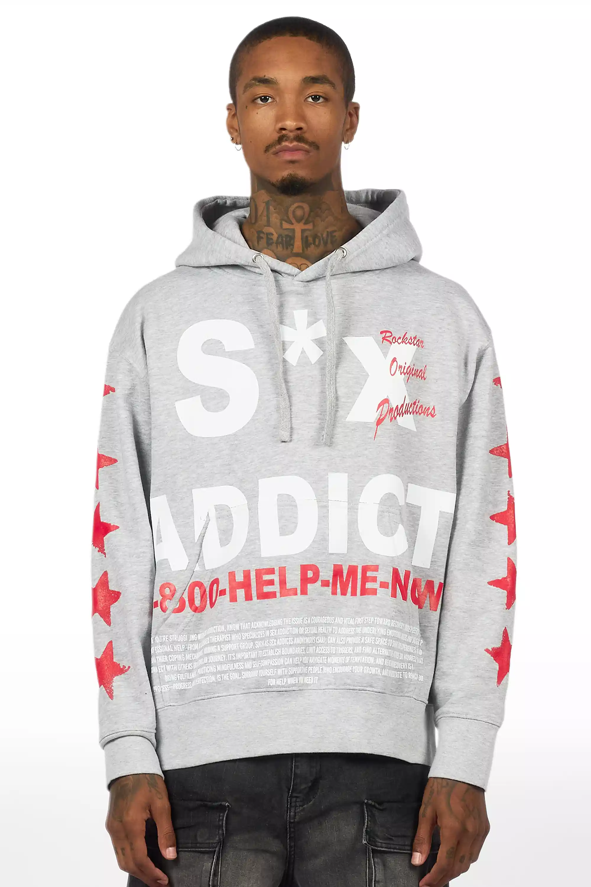 Addict Heather Grey/Red Graphic Hoodie - Image 2