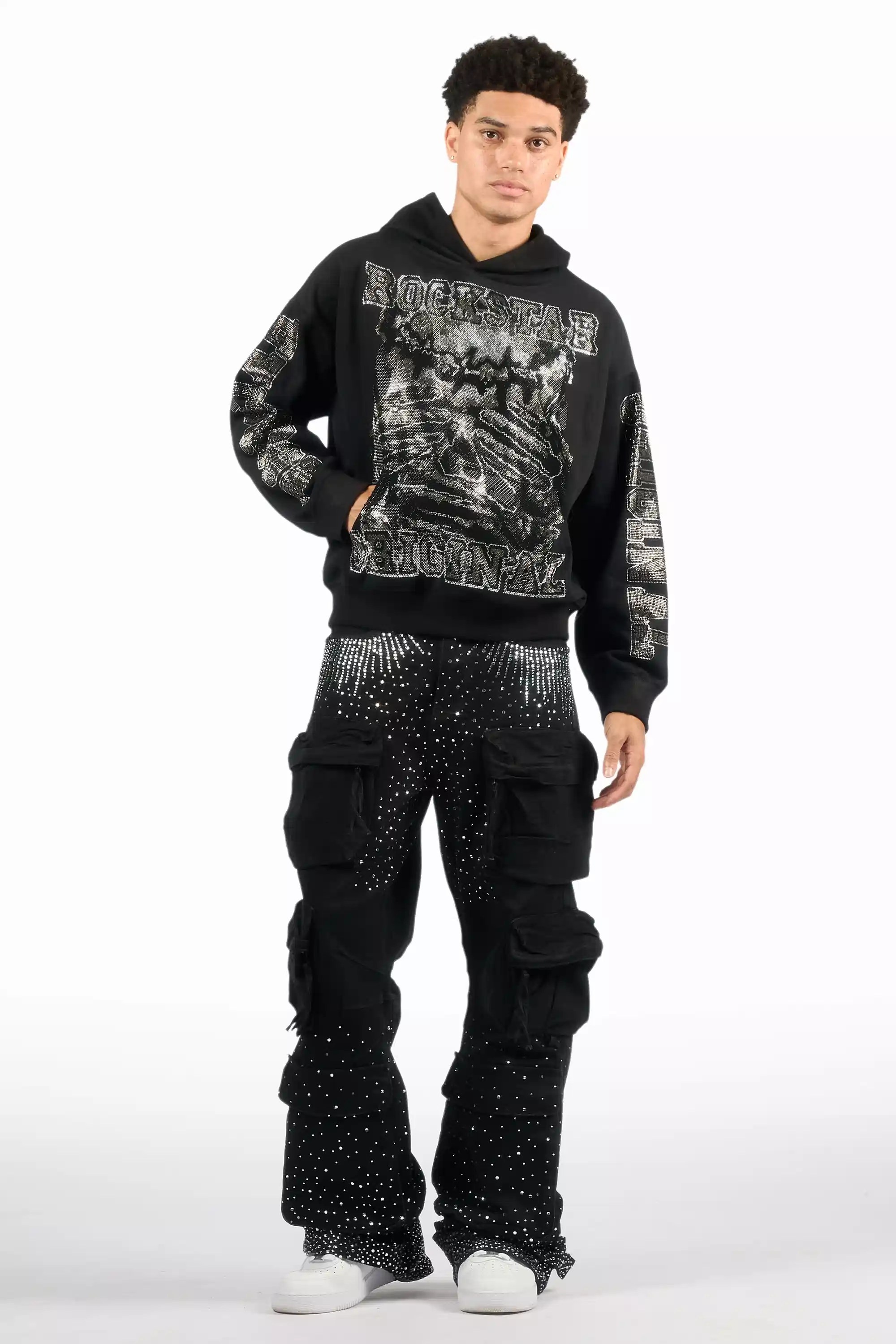 Move In Silence Black Rhinestone Oversized Hoodie - Image 6