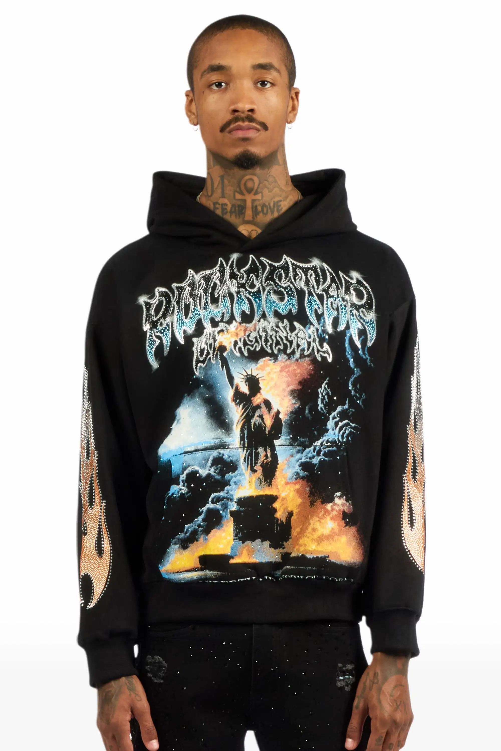 Liberta Black Rhinestone Oversized Hoodie - Image 3