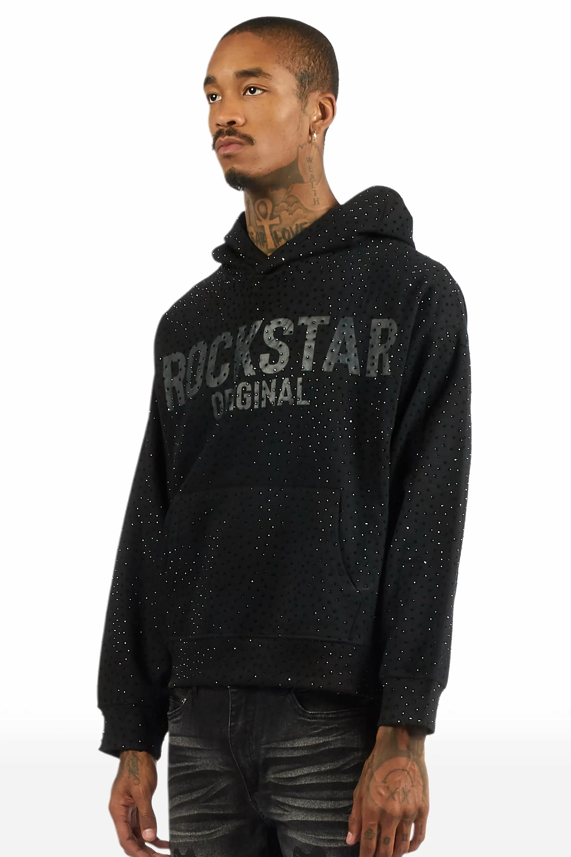 Crystiq Black/Black Rhinestone Oversized Hoodie - Image 5