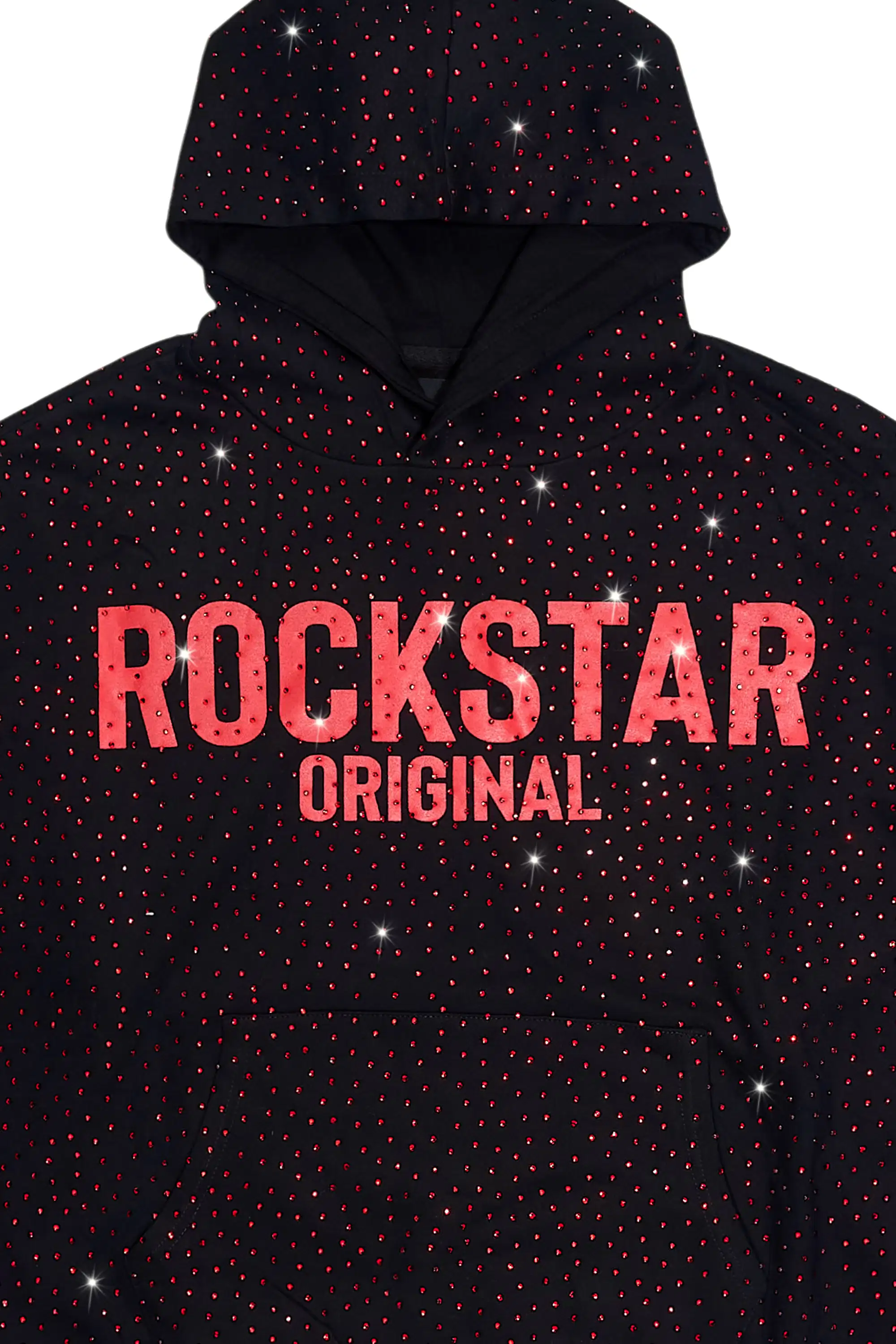 Crystiq Black/Red Rhinestone Oversized Hoodie - Image 3