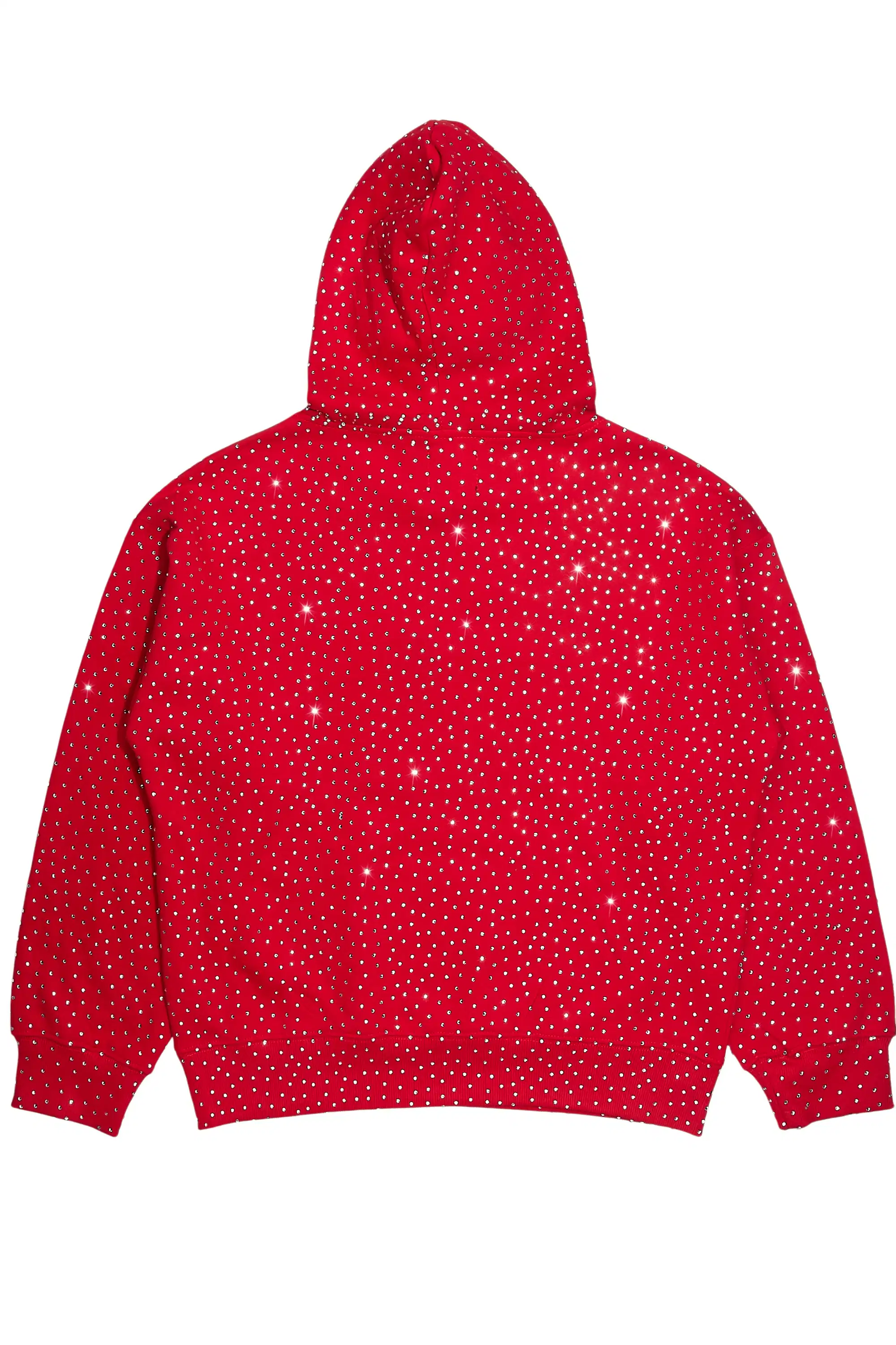 Crystiq Red/White Rhinestone Oversized Hoodie - Image 4