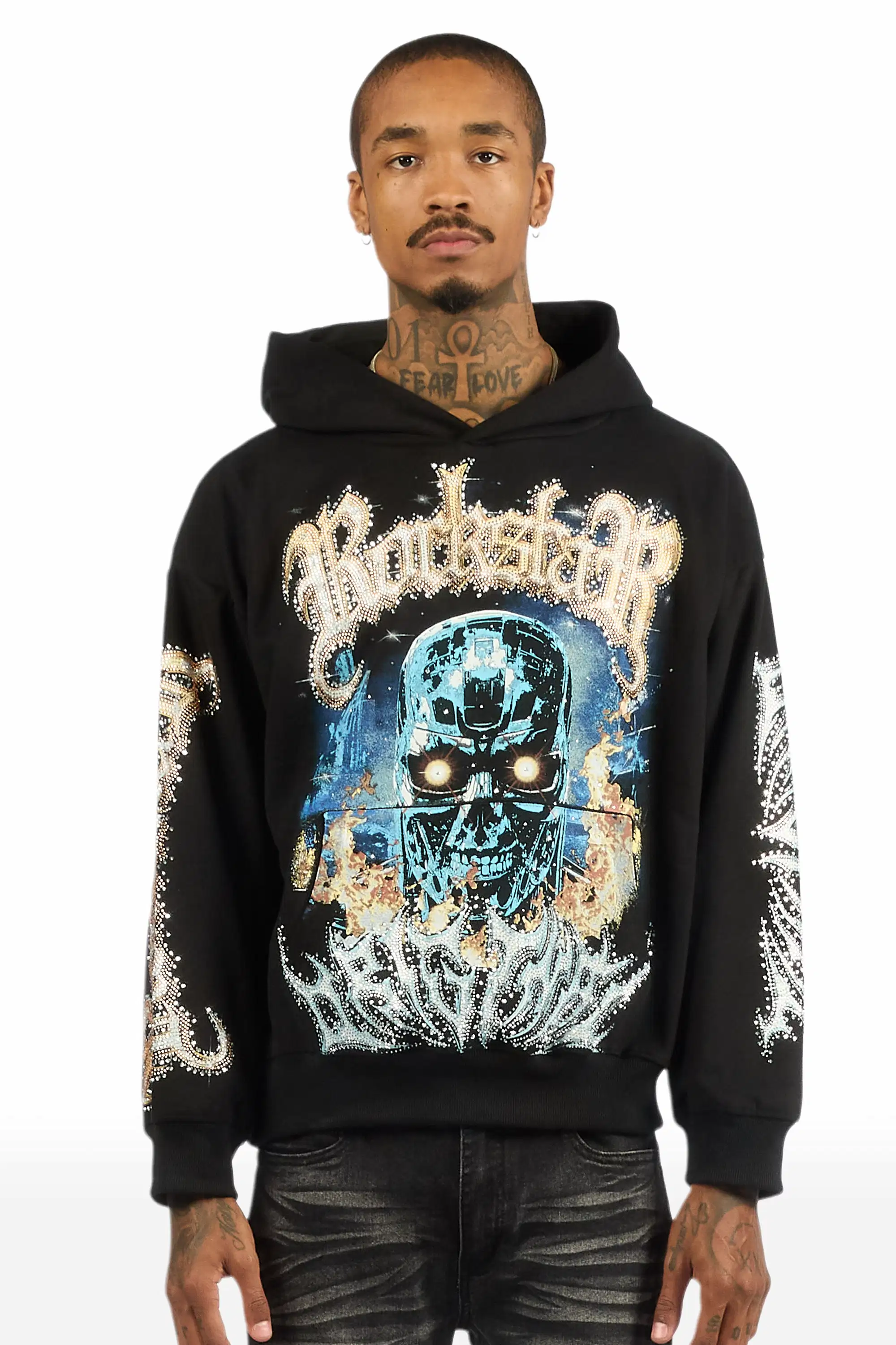 Mesin Black Rhinestone Oversized Hoodie - Image 3