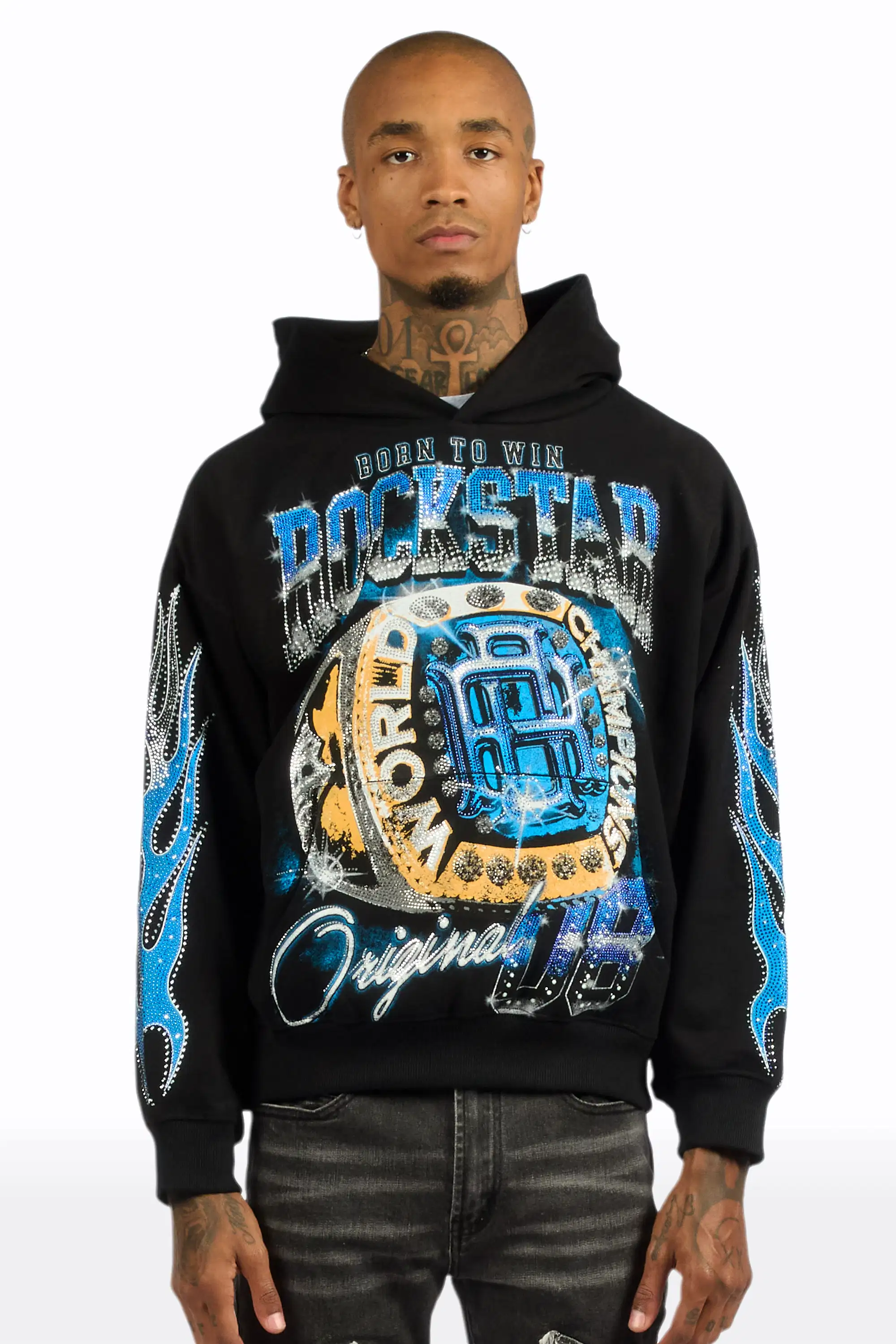 Glans Black Rhinestone Oversized Hoodie - Image 3