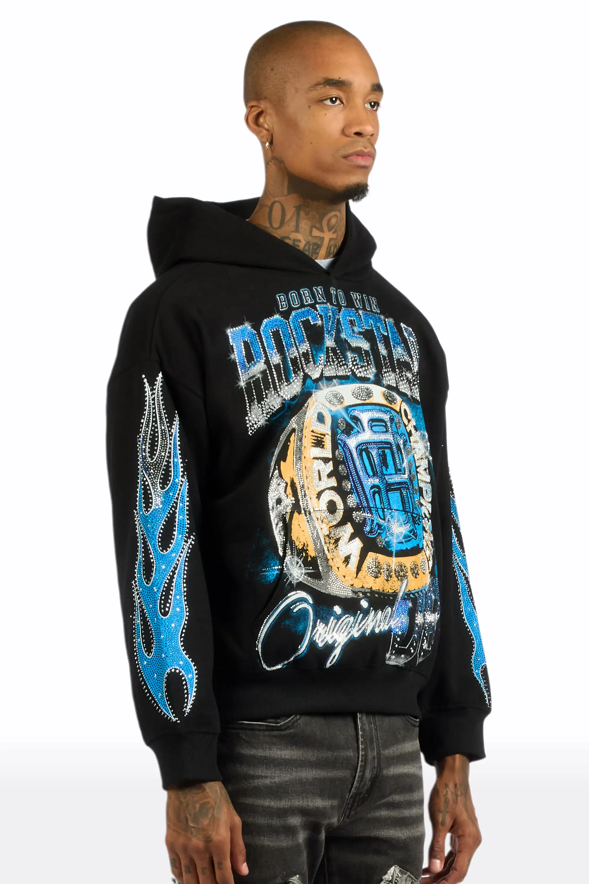 Glans Black Rhinestone Oversized Hoodie - Image 4