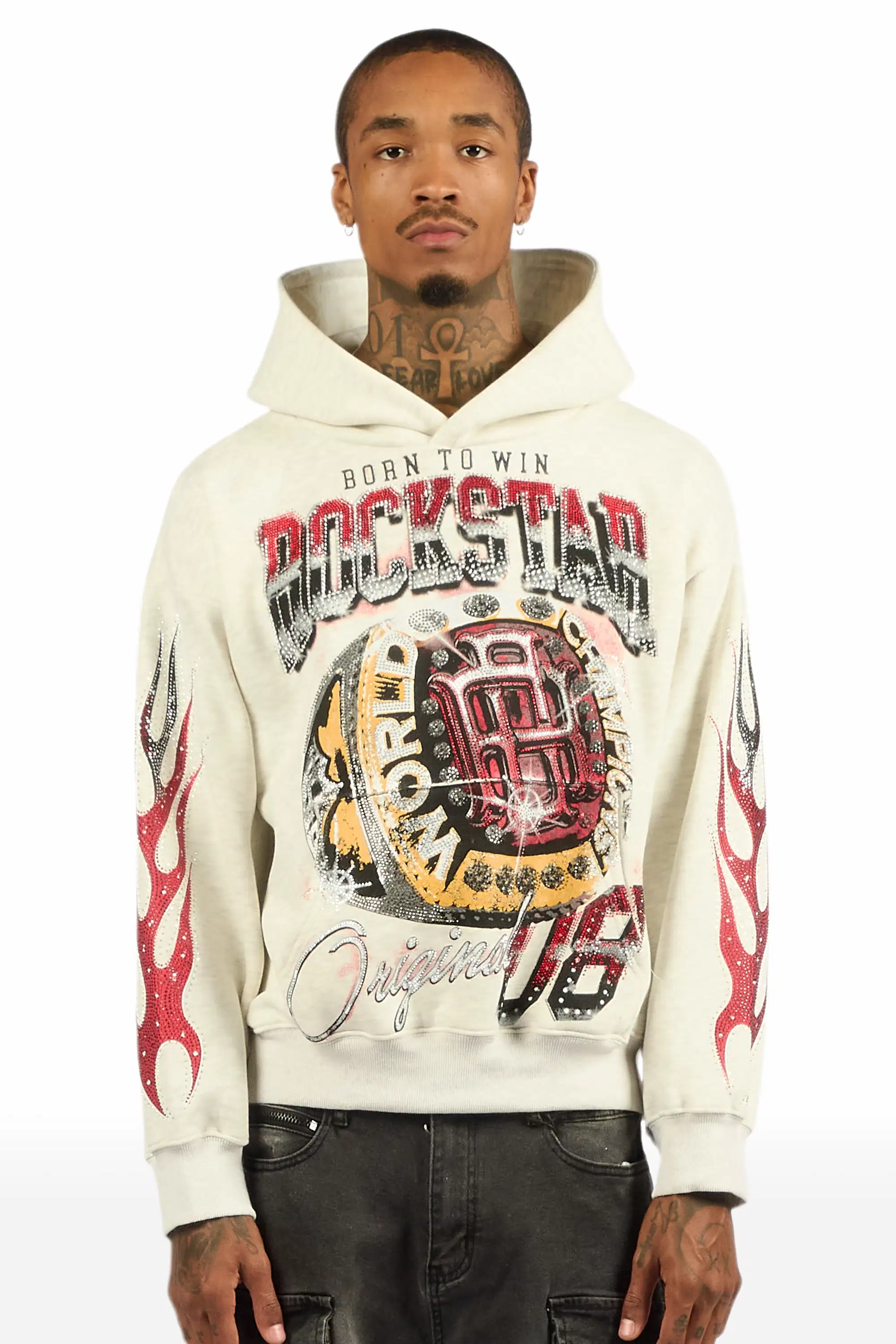 Glans Heather Grey Rhinestone Oversized Hoodie - Image 3