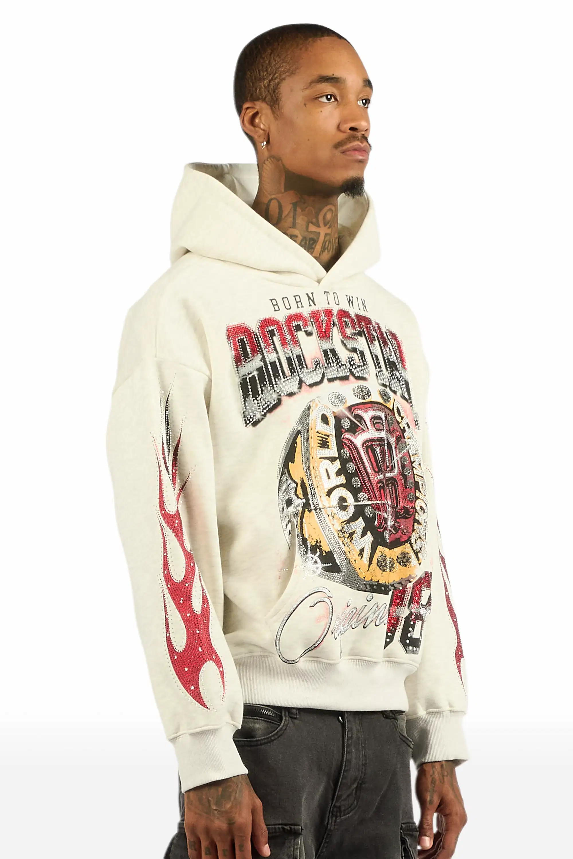 Glans Heather Grey Rhinestone Oversized Hoodie - Image 4