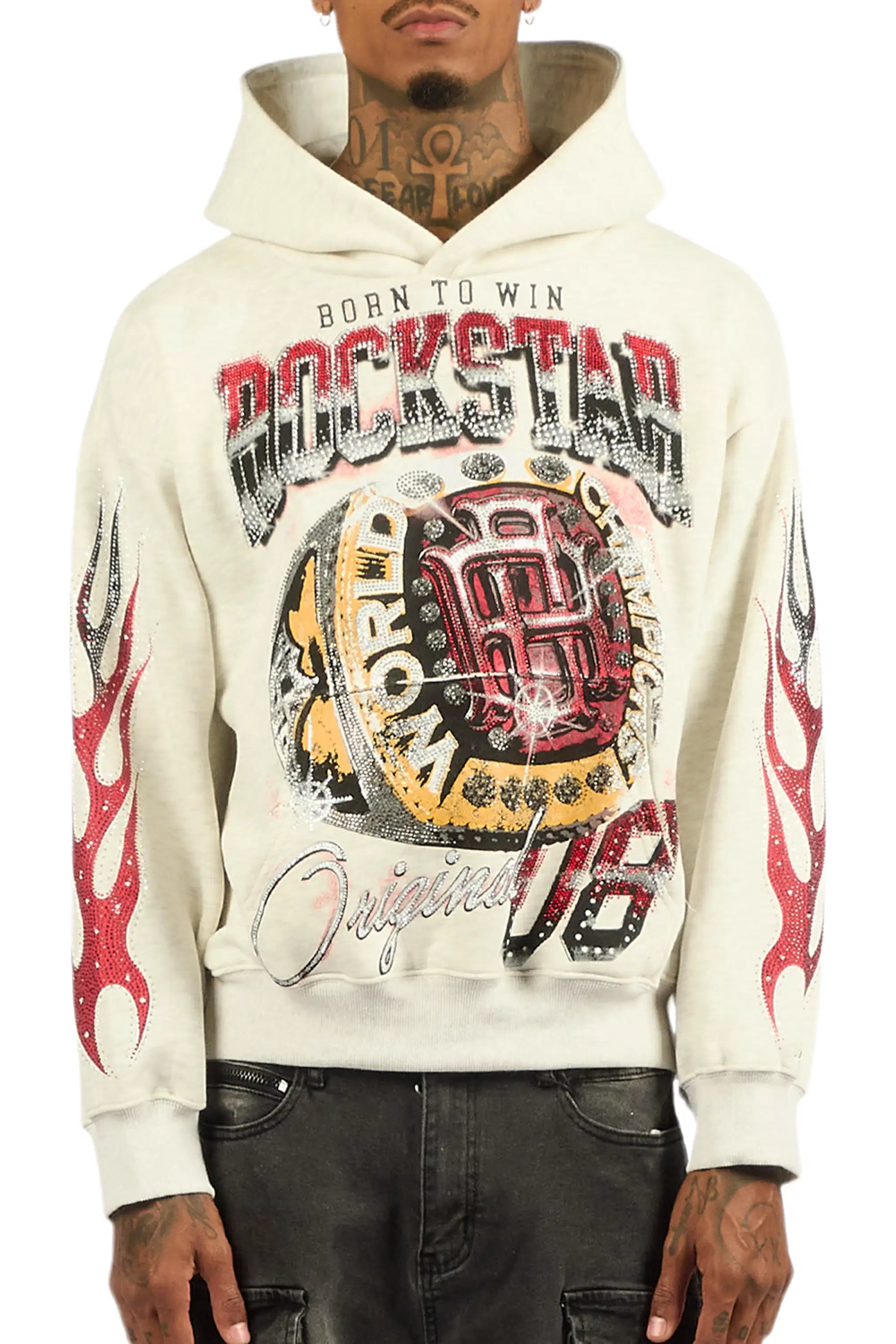 Glans Heather Grey Rhinestone Oversized Hoodie - Image 8