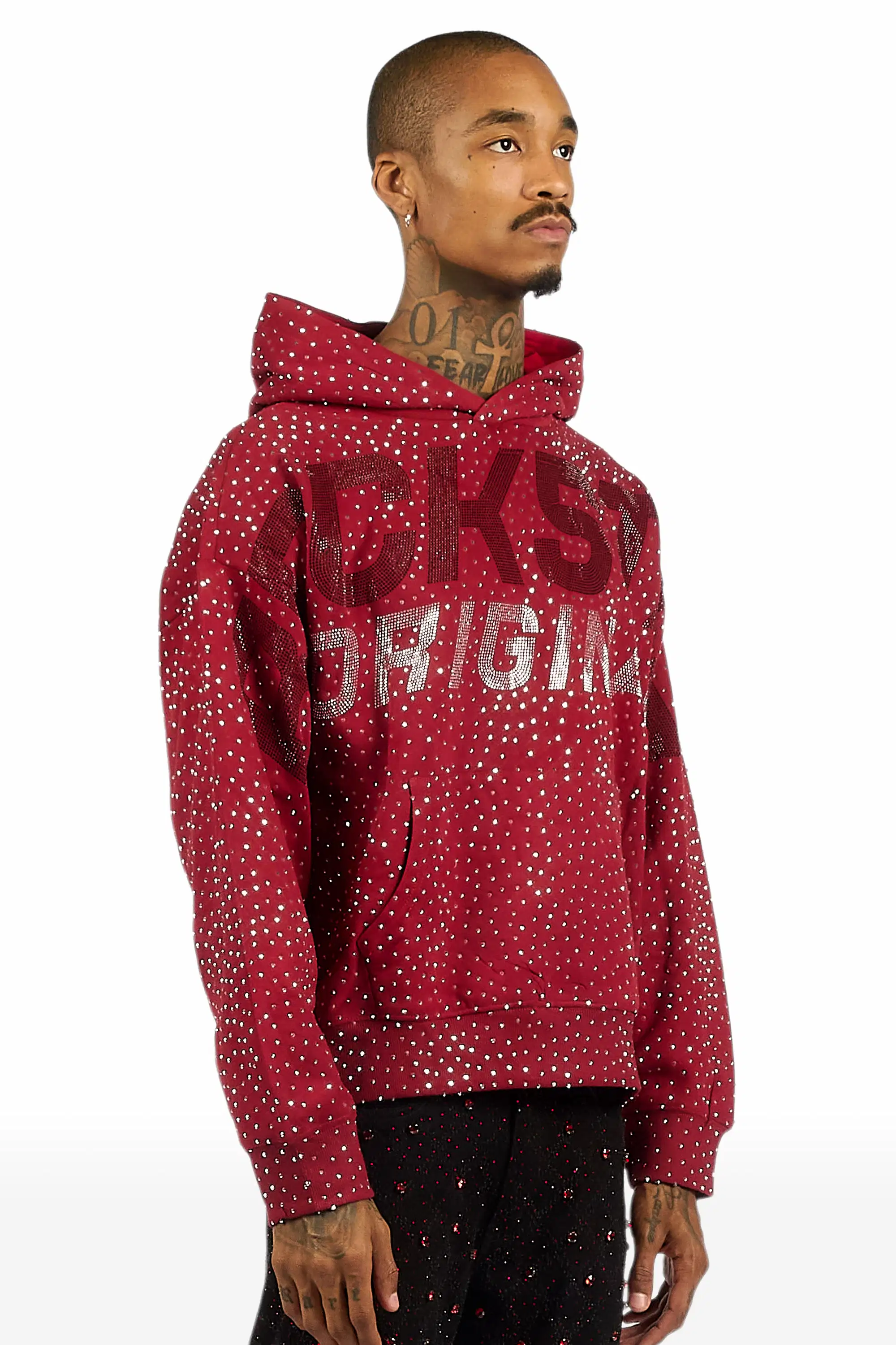 Iceout Red Rhinestone Oversized Hoodie - Image 4