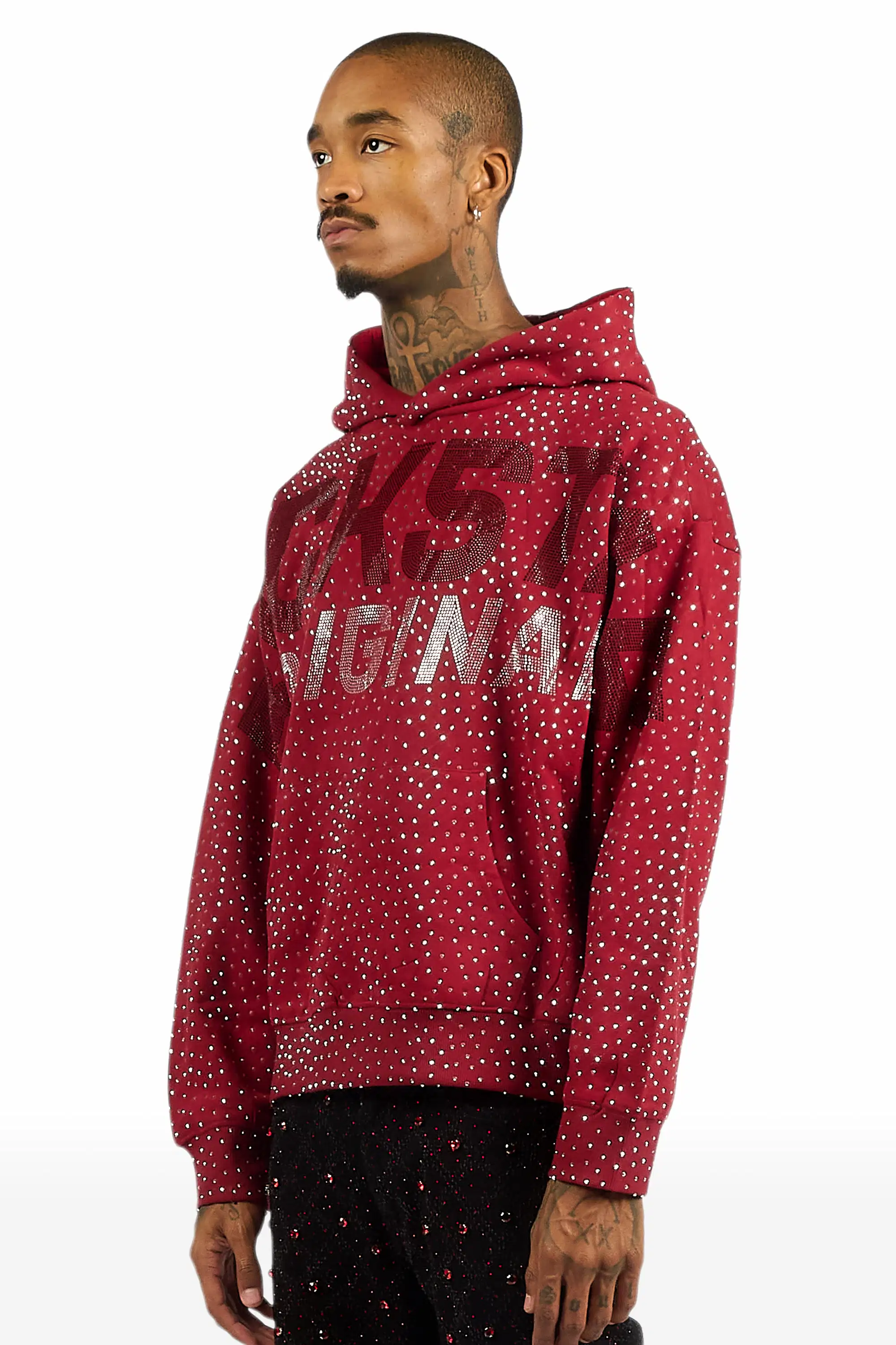 Iceout Red Rhinestone Oversized Hoodie - Image 6