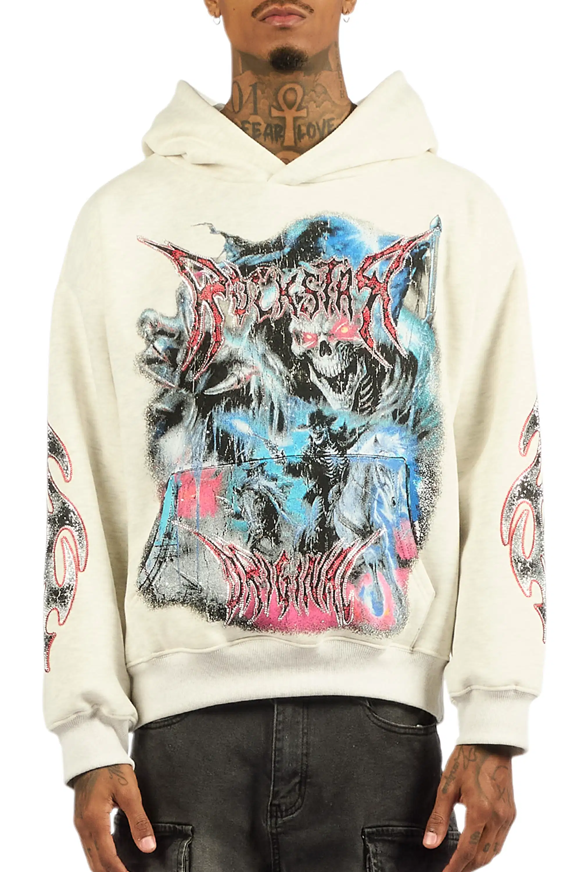 Rix Heather Grey Rhinestone Oversized Hoodie - Image 8