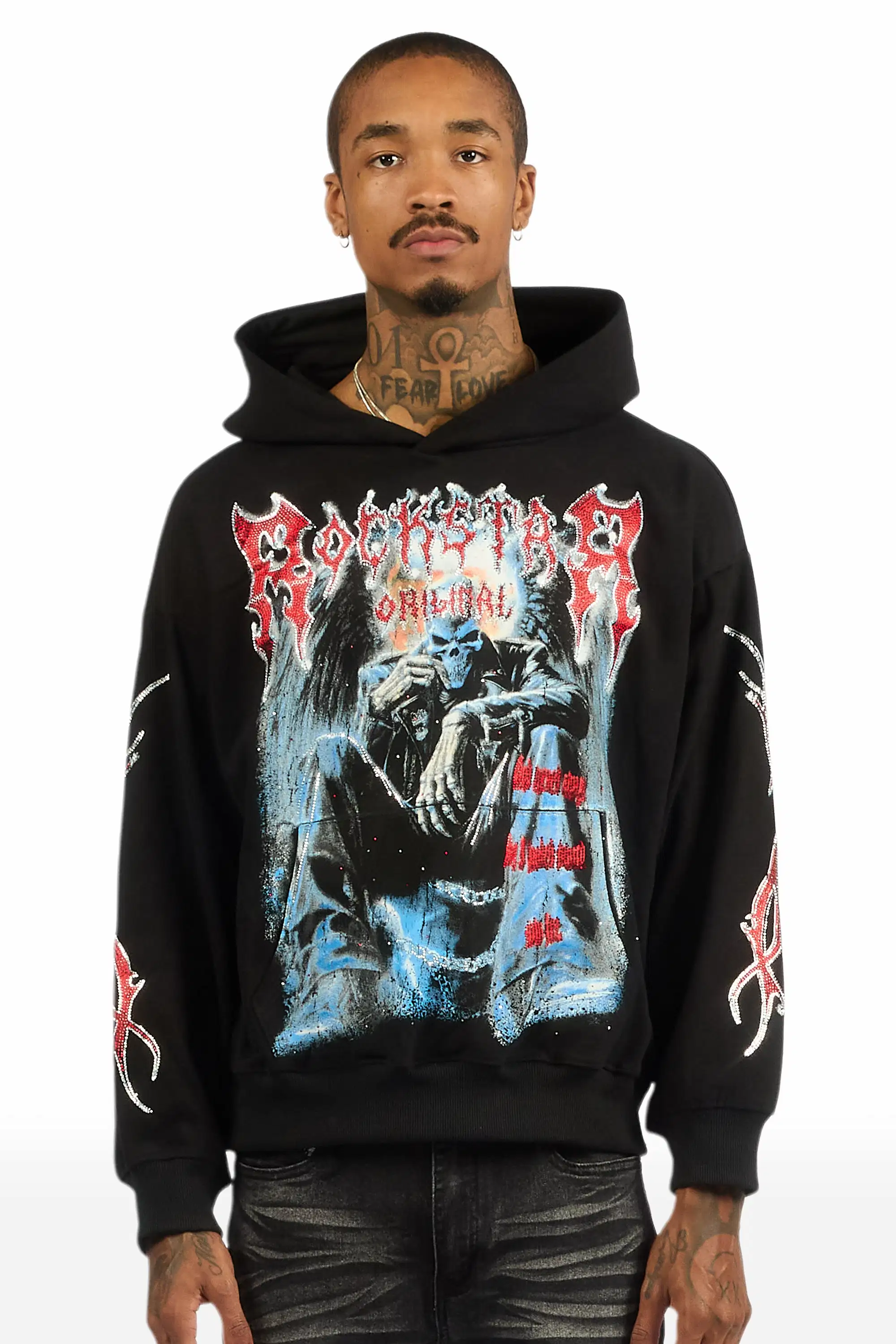 Krowne Black Rhinestone Oversized Hoodie - Image 3