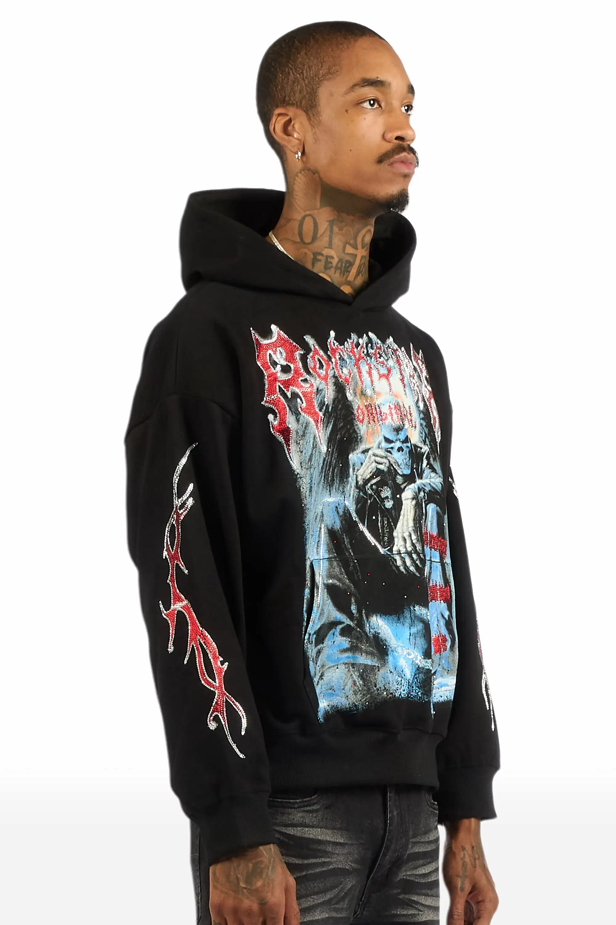 Krowne Black Rhinestone Oversized Hoodie - Image 4